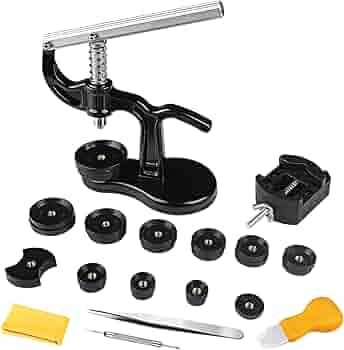 Presse à Montre Avec 18 Matrices - Outil Pour Remplacer Piles Et Fermer Fonds De Montres - En Métal, Contrôle De Pression