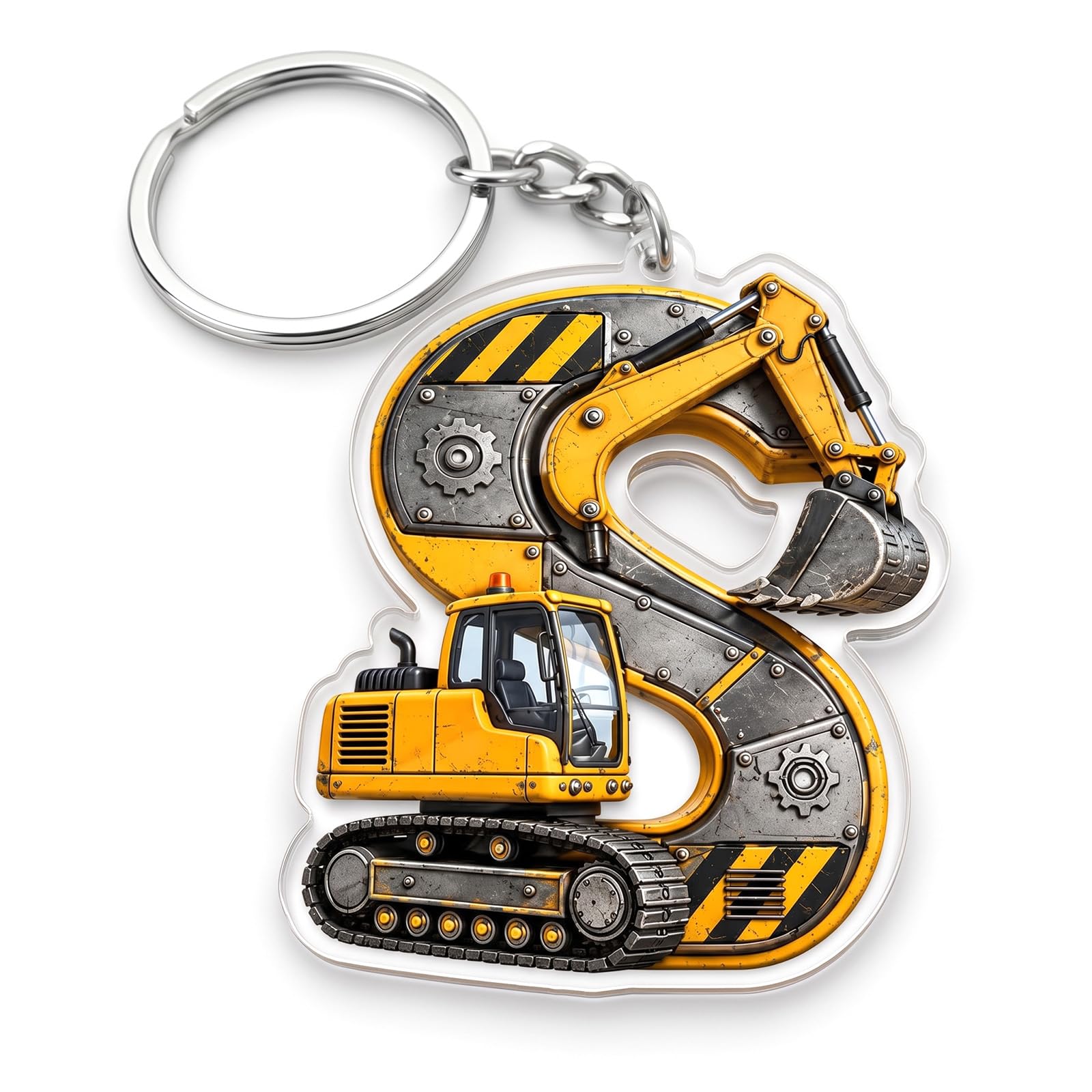 2D Excavator Letter Initial Keychain for Backpack Charms Personalized Gifts