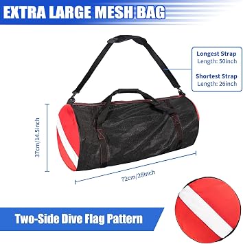 100L Mesh Duffle Bag, Durable Dive Bag for Scuba Diving Equipment | Mesh Beach Bag with Padded Removeable Adjustable Shoulder Strap and Wrap Handle for Diving Snorkeling Beach Swimming Pool