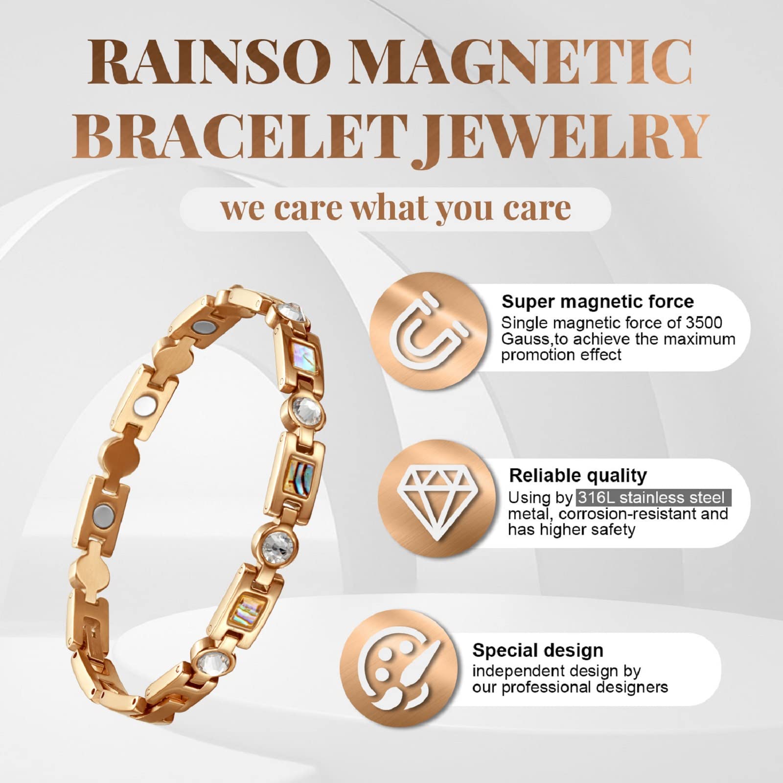 RainSo Ein Elegantes Magnettherapie-Armband für Damen im Walking-Stil lindert effektiv Gelenkschmerzen, das beste Geschenk für fürsorgliche Mütter (Golden)