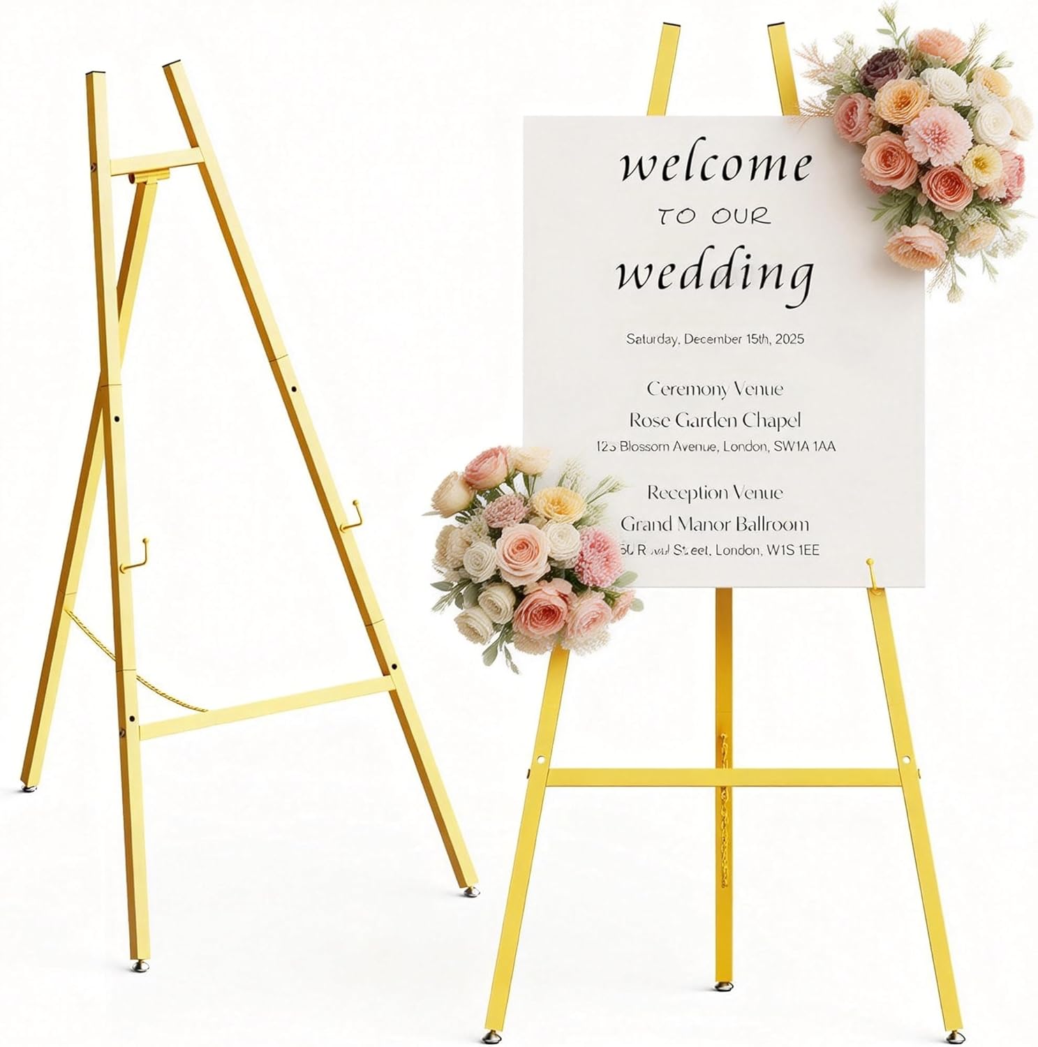 Gold Poster Easel Stand for Wedding Sign, Large Heavy Duty Welcome Wedding Sign Display 4-Tier Adjustableart Easel for Painting 1pcs