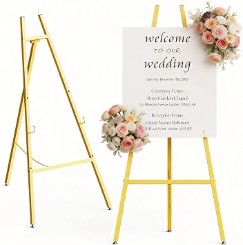 Gold Poster Easel Stand for Wedding Sign, Large Heavy Duty Welcome Wedding Sign Display 4-Tier Adjustableart Easel for Painting 1pcs