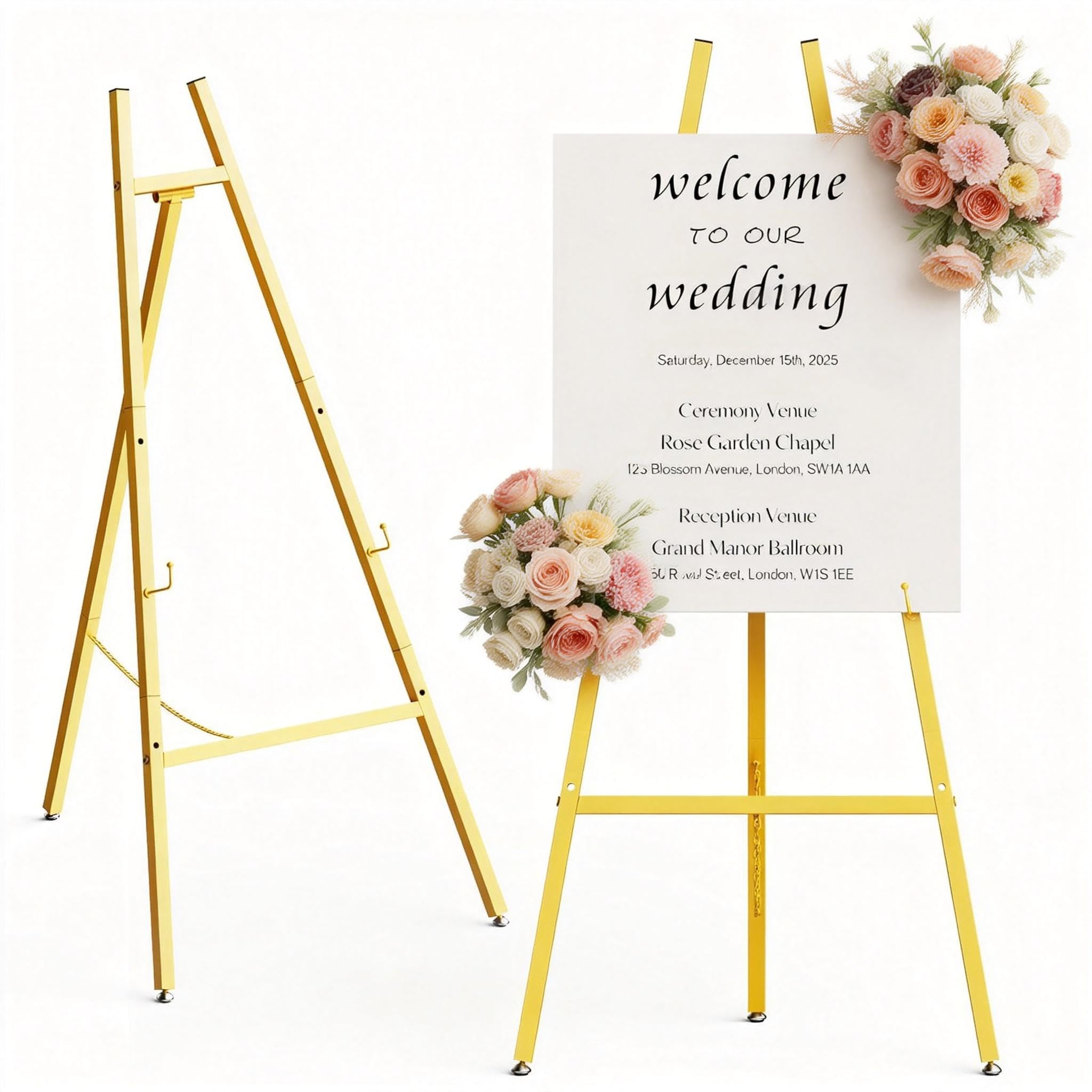 Photo 1 of Gold Poster Easel Stand for Wedding Sign, Large Heavy Duty Welcome Wedding Sign Display 4-Tier Adjustableart Easel for Painting 1pcs
