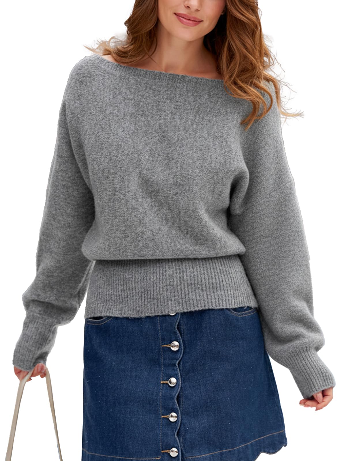 CUPSHE Womens Sweaters Off Shoulder Long Sleeve Boat Neck Trendy Sweater Top for 2025