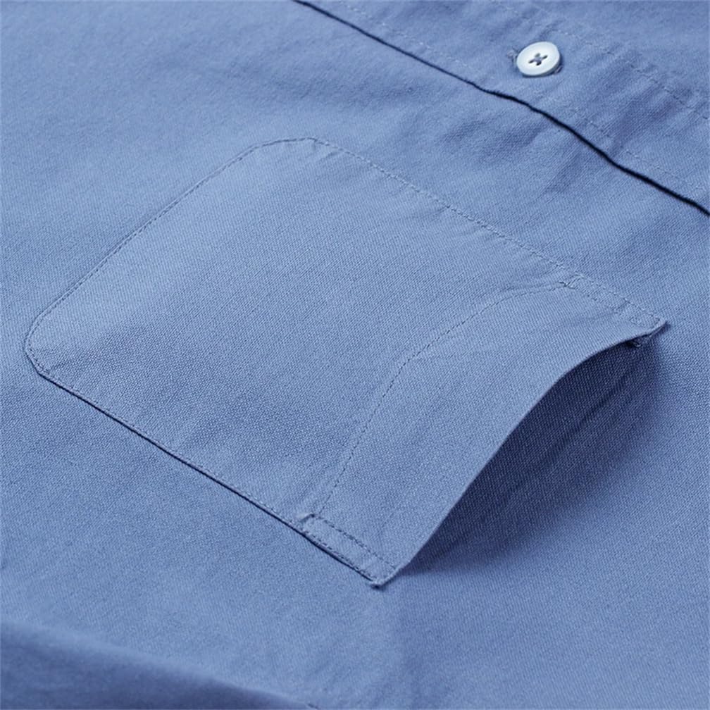 Camisas de algodón para hombre, estilo casual, de manga larga, con cuello de botón, camisa de vestir de negocios con bolsillo en el pecho