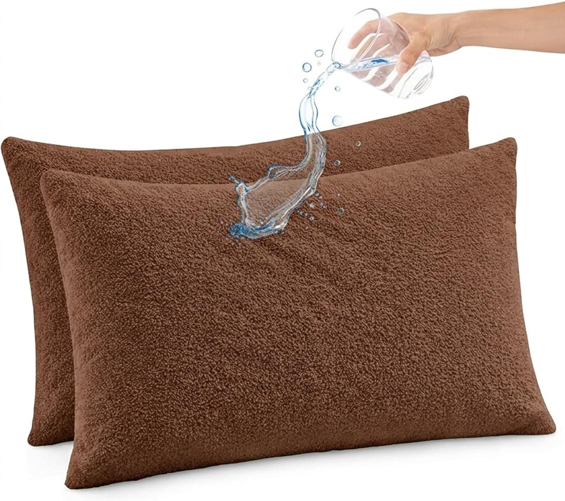 Sea Monk Waterproof Pillow Protector Set of 2 (18 x 28 Inch - Brown Color) Pillow Protector with Zippered Closures | Waterproof Pillow Protection Cover with Zipper