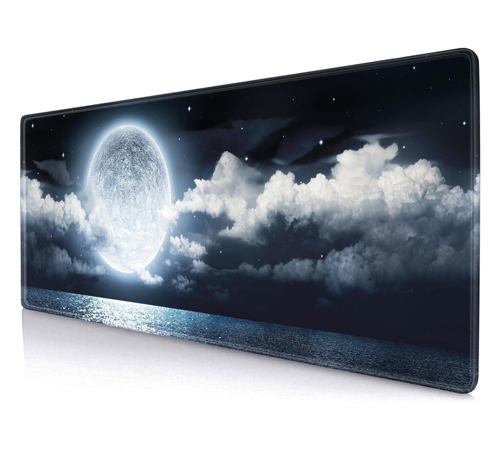Extended Large Mouse Pad for Desk Mat, Office Non-Slip Rubber Base Big Keybord Desk Pad for Computer, PC, Laptop 31.5x11.8 inch (Full Moon Over Sea)
