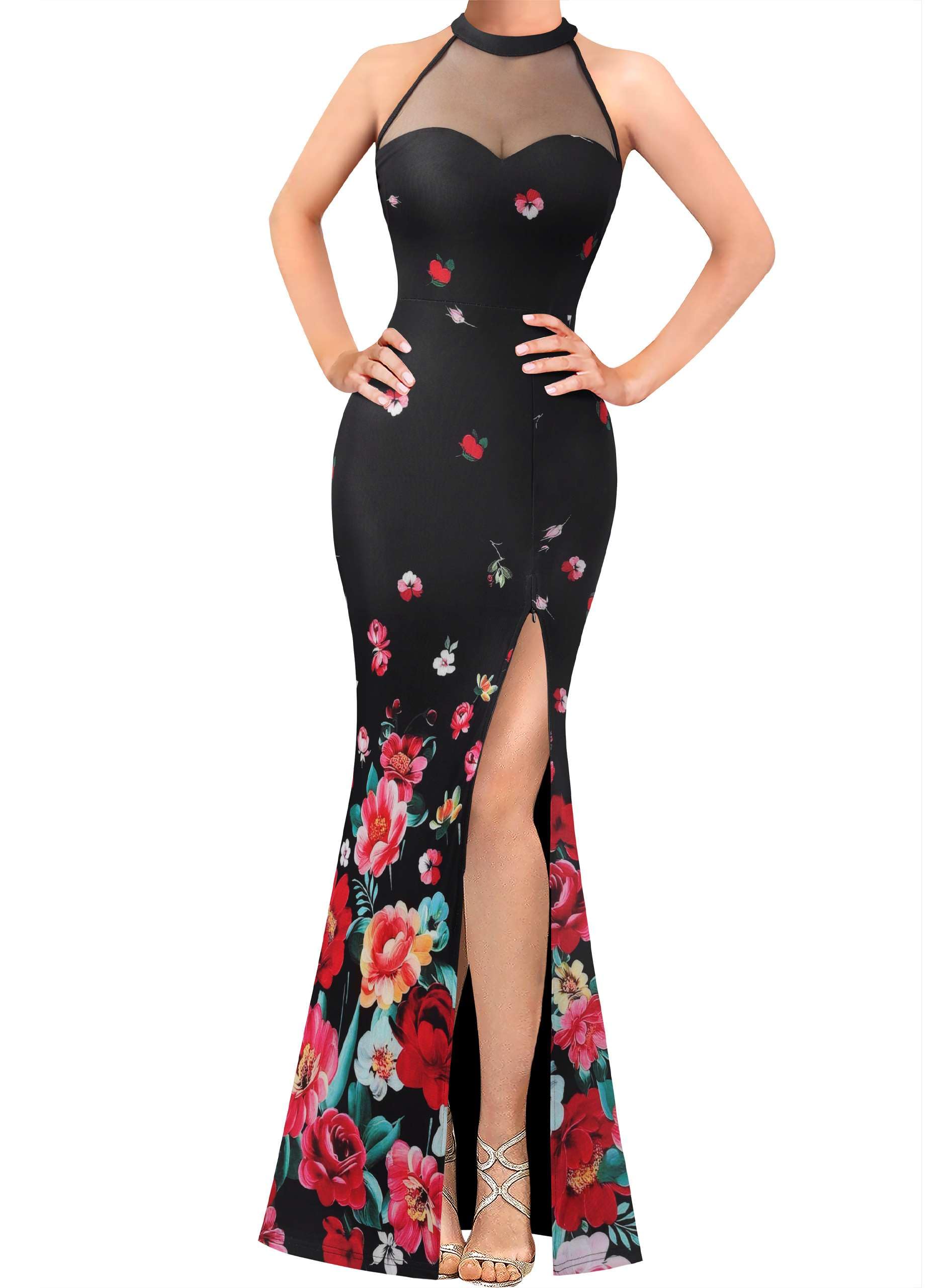 VFSHOW Womens Halter Formal Prom Gala Wedding Guest Maxi Dress Evening Gown