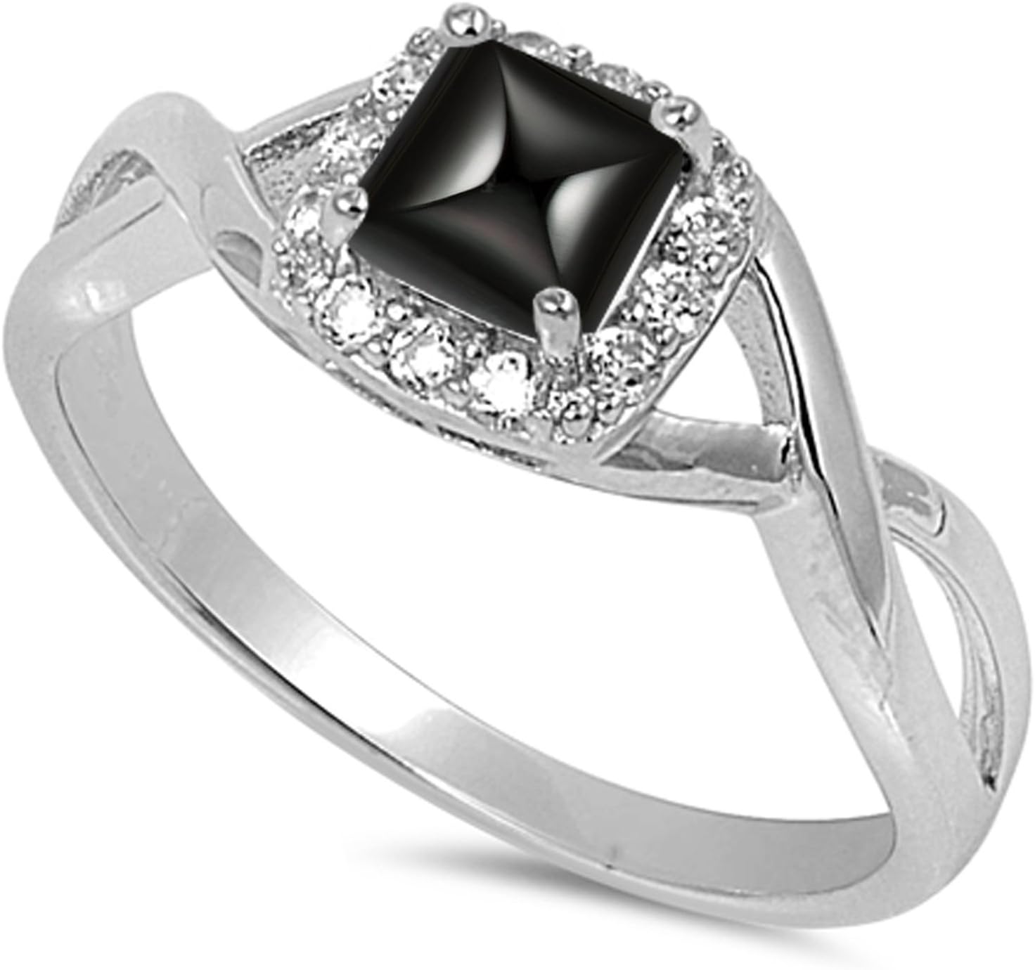 CHOOSE YOUR COLOR Sterling Silver Square Halo Infinity Knot Ring