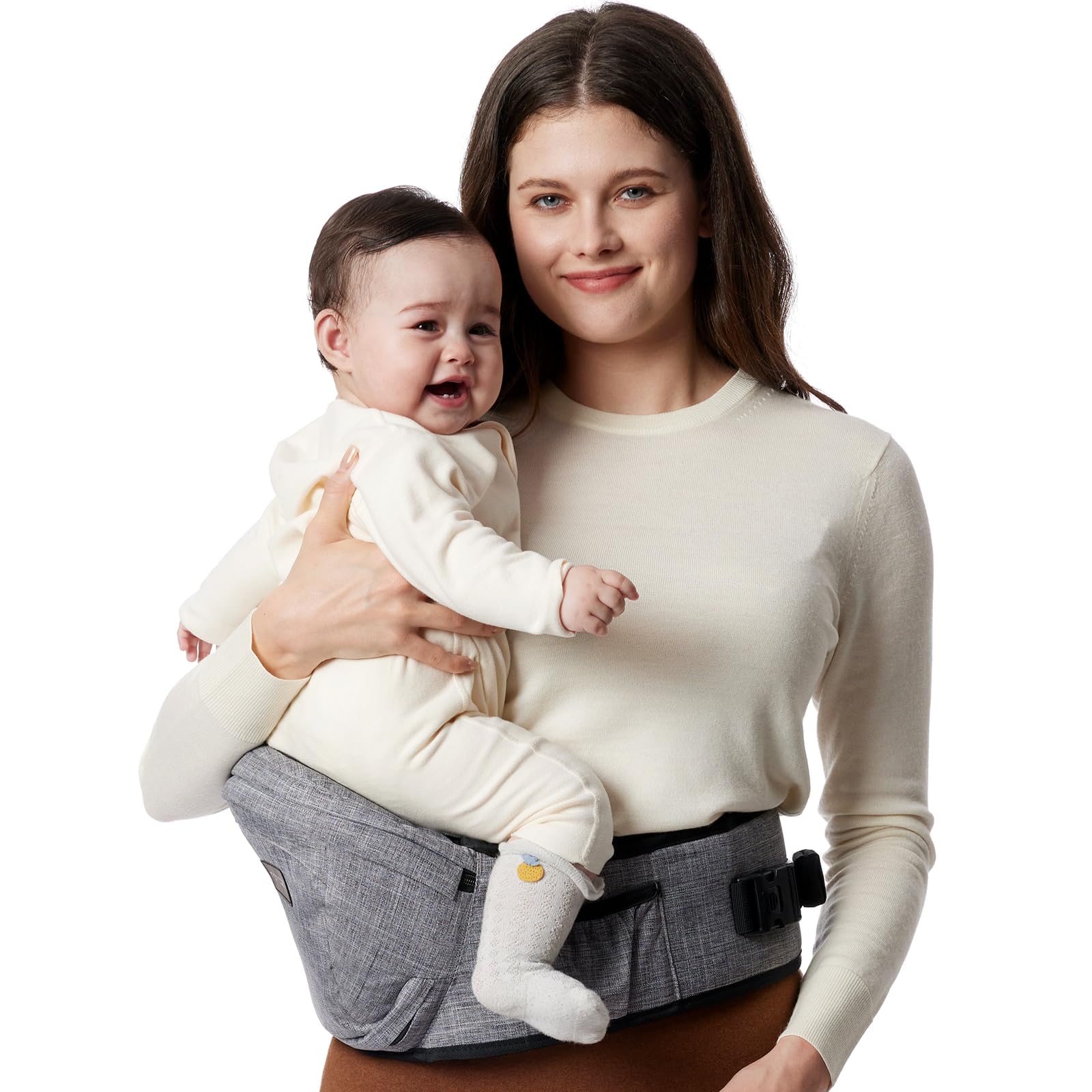 Marsupio per Bambini Momcozy - Cintura Regolabile con Protettore Ventrale 3D Originale, Marsupio Ergonomico con Varie Tasche per Neonati e Bambini fino a 45lbs (Grigio, Medio)