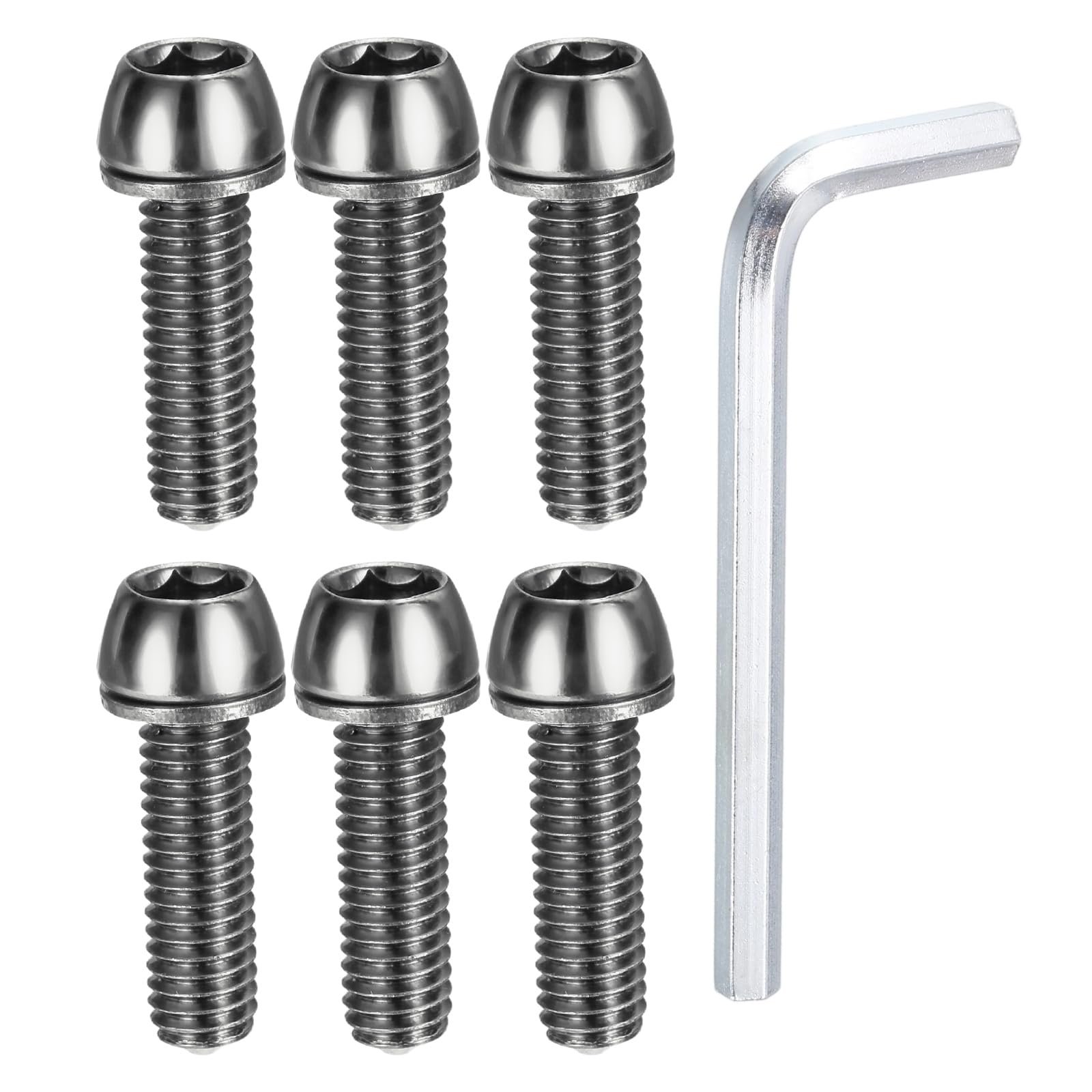 PATIKIL M6 x 20mm Bike Stem Bolts Screws, 6pcs Hex Tapered Bolt Screw with Washers and Wrench for BMX MTB Road Bike Bicycle Stem, Silver