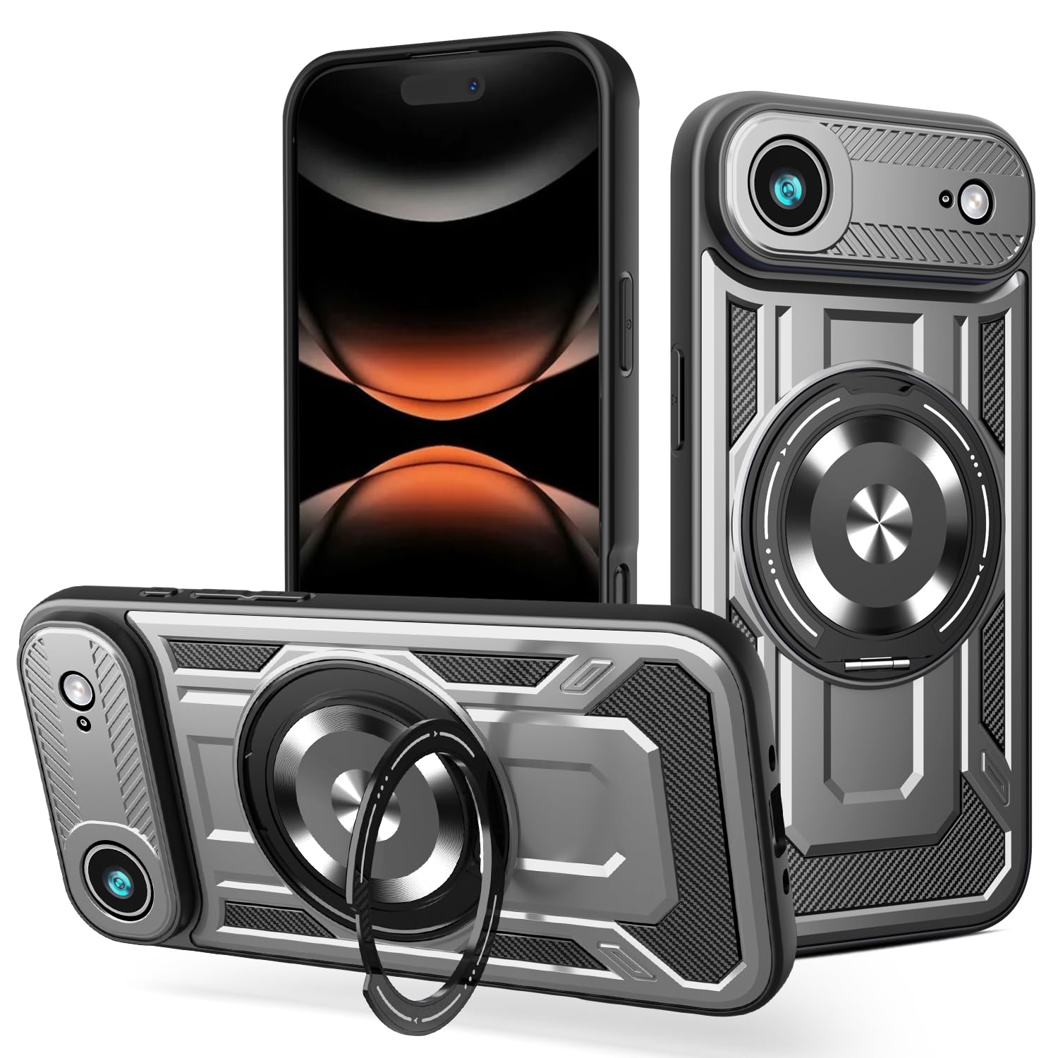 iPhone 17 Air 用 ケース MagSafe対応 リング360°回転スタンド機能 縦横両対応 PC背面 + TPUバンパー 2重構造 黄ばみ防止 いphone17 Air スマホケース ワイヤレス充電 レンズ保護 米軍規格 耐衝撃 アイフォン17 Air カバー マグネット搭載 車載ホルダー マグセーフ対応 おしゃ