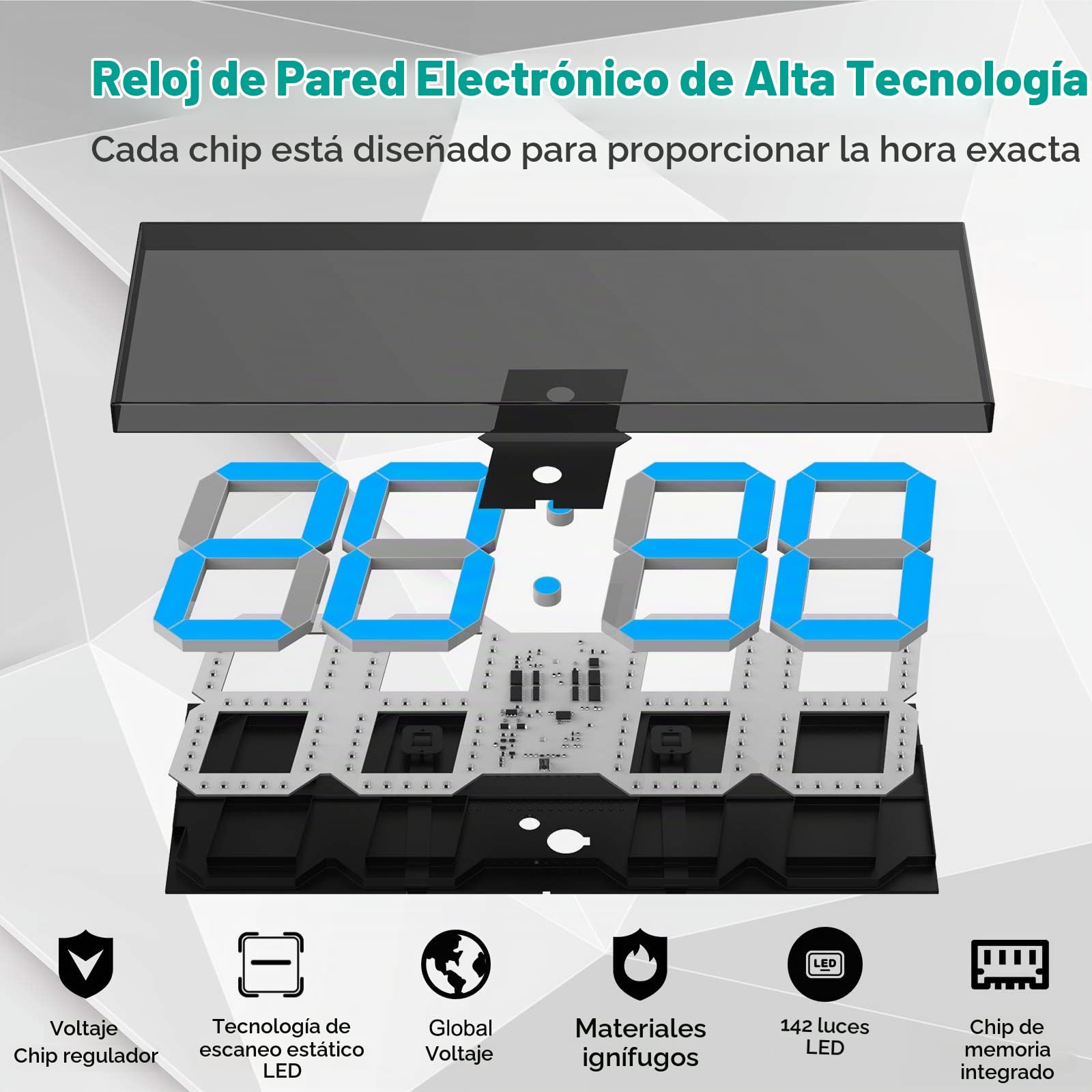 CHKOSDA Reloj Digital LED de Pared, Gran Reloj de Pared con Números de 6 Pulgadas, Temporizador de Cuenta Atrás y Auto Dimmer, Gran Calendario y Termómetro (Azul Hielo)