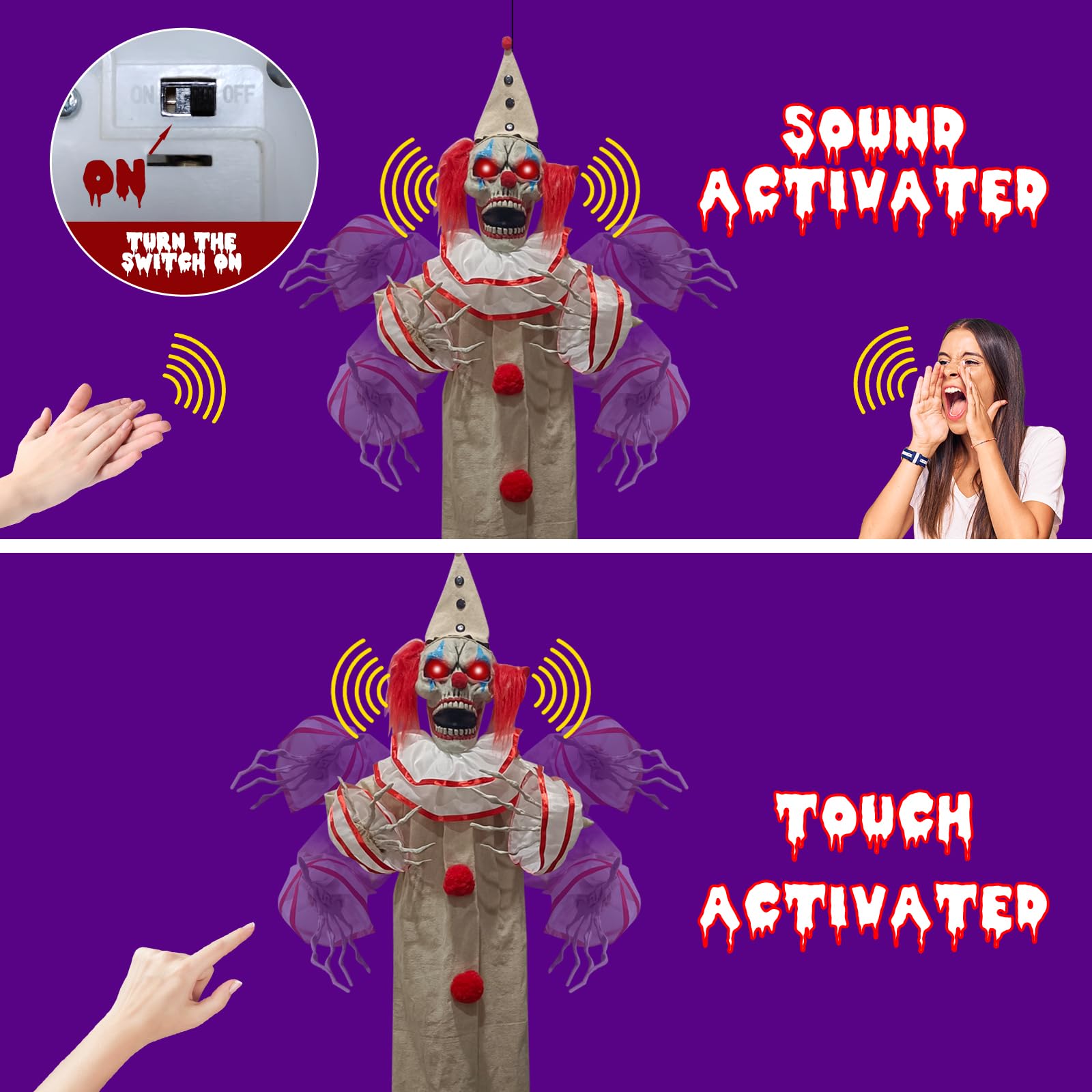 HOMCOM Décoration D'Halloween - Clown Effrayant - 173 Cm - Avec