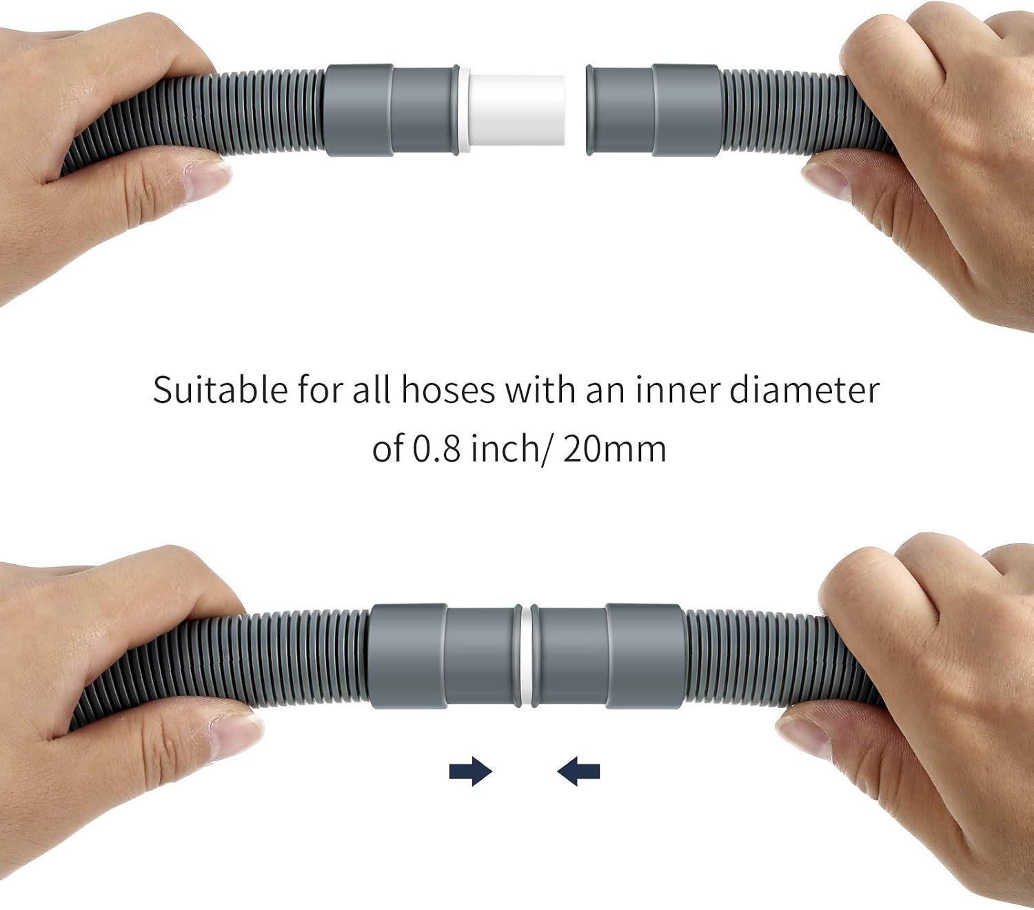 2 Pieces Washing Machine Drain Hose Connectors, Fit for 0.8 Inch, Hose Washer Extension Adapter with 4 Pieces Drain Hose Clamps for Washing Machine Dishwasher Water Pipe