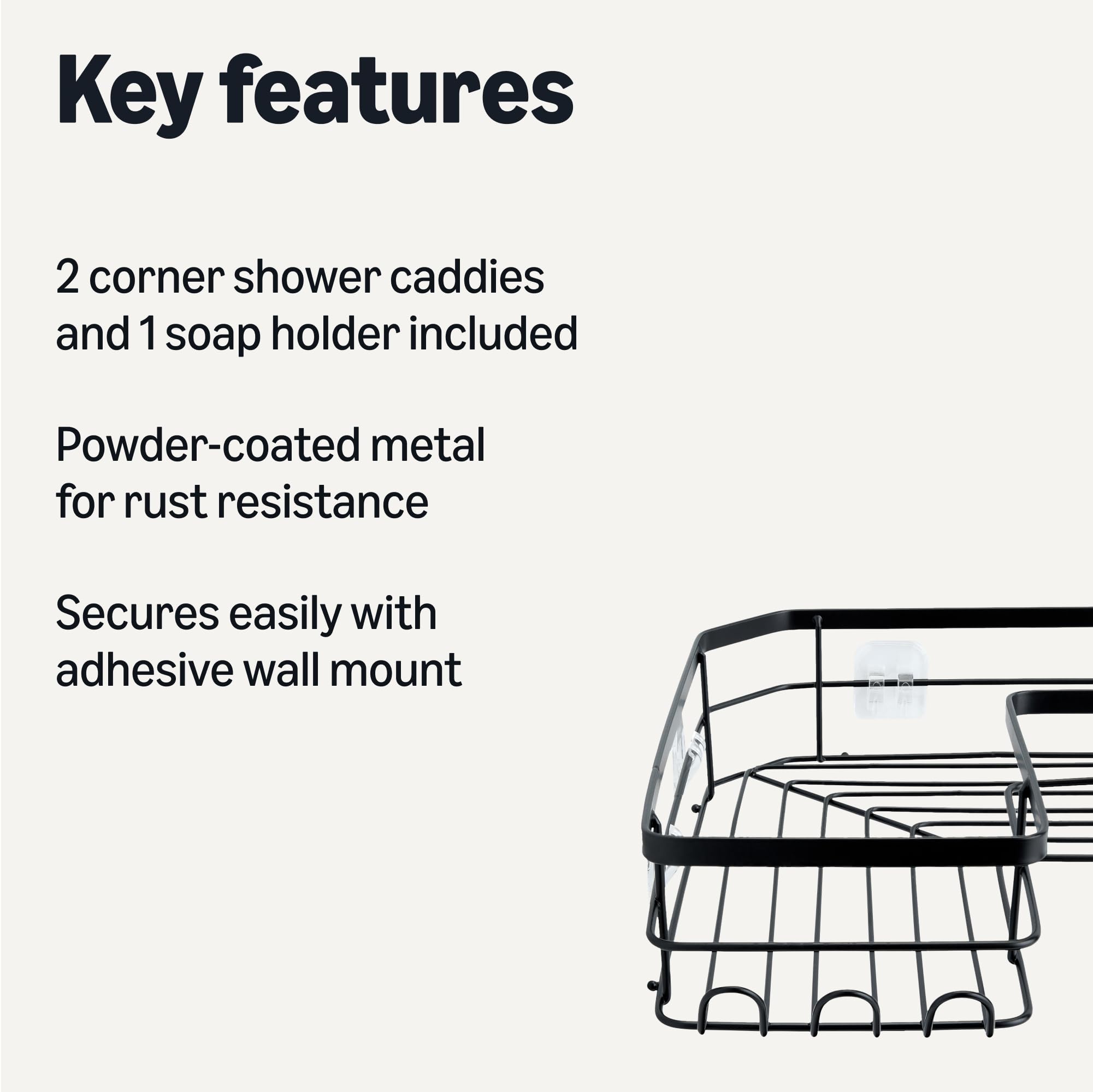 Condition photo showing Good Condition for amazon basics corner shower caddy organizer, stainless steel, black, set of 3