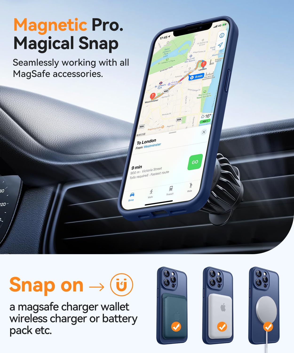 CANSHN Cover Magnetica per iPhone 13 Pro(6,1 Pollici), Compatibile con MagSafe, [Protezione Completa Della Fotocamera], Custodia Traslucida Opaca Protettiva Sottile Antiurto,Blu Profondo