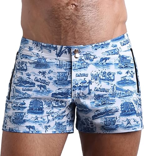 Bang Traje de baño para hombre, pantalones cortos de playa, elásticos, secado rápido, para todo uso, traje de baño de alta calidad, corte cuadrado