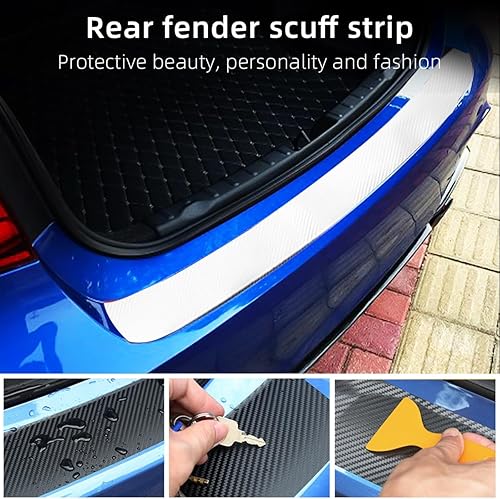 Miniatura 6 de Ziciner Protector de parachoques trasero de automóvil, fibra de carbono antiarañazos, calcomanía de tira de protección para umbral de puerta,