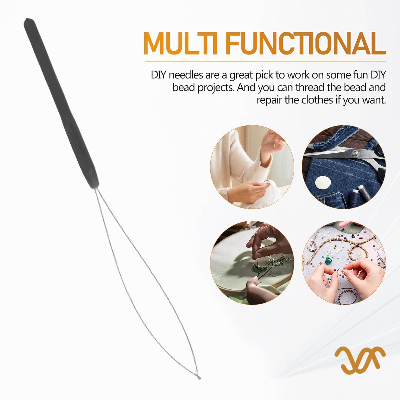 VILLCASE 100 Outils Enfile-Perles pour Extensions de Cheveux Crochet et Poignée en Plastique Noir Aiguille à Tirer les Perles pour Coiffure Accessoire Compact pour Perruques et
