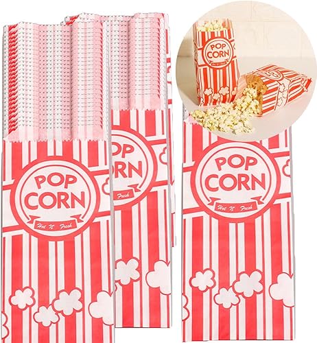 100pcs Popcorn Bags 1 Oz, Grease Resistant Popcorn Bags, Disposable Paper Popcorn Container for Christmas Thanksgiving Movie Theme Party Carnivals