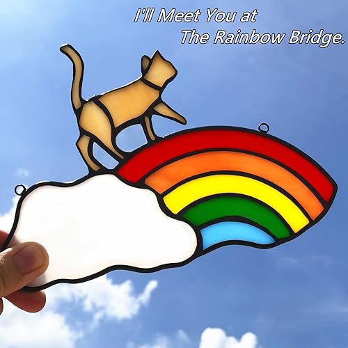 Miniatura 2 de Regalos de decoración de gato naranja para amantes de los gatos, colgantes de vitrales para ventana, regalos conmemorativos de gatos para mascotas,