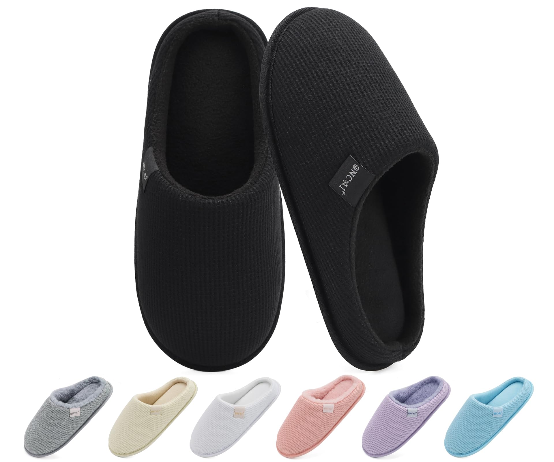 ONCAI Damen Hausschuhe mit Memory Foam Waffel Oberteil Winter Warme Pantoffeln Damen Bequem Leichte Rutschfeste Haus Indoor Slide Slippers Schuhe Größe EU 36-43