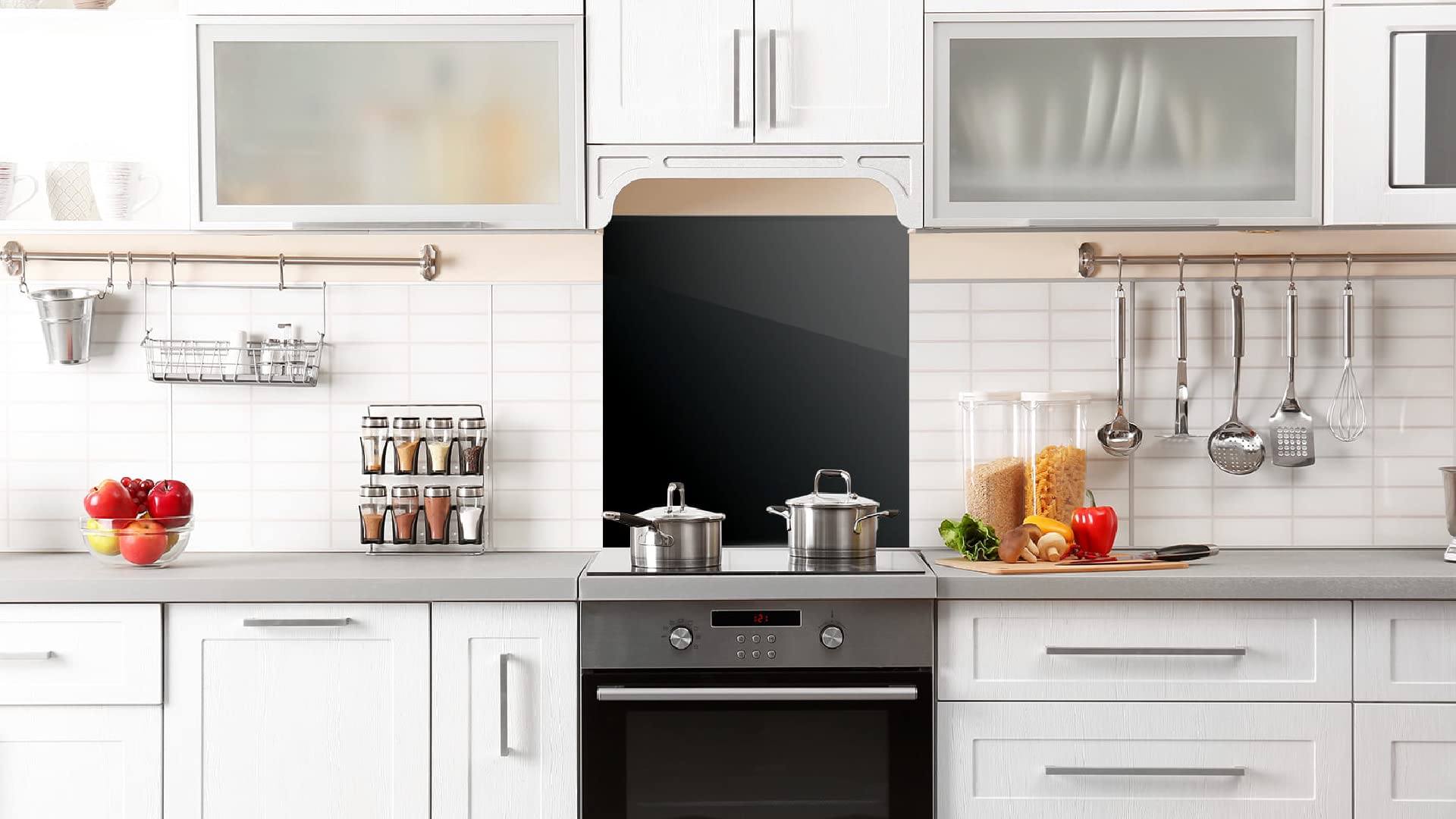 ALLboards Paraschizzi in Vetro per Cucina Nero 60x65 cm Pannello di Protezione per fornelli Schizzi Decorativa