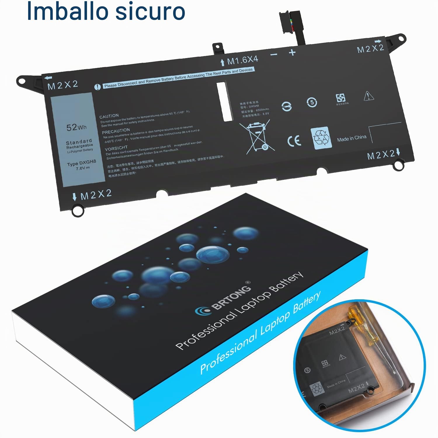 DXGH8 Batteria sostitutiva per Dell XPS 13 7930 9380 9370 13 7391 7390 2-in-1 7490 Latitude E3301 3301 Vostro 5391 5390 Series G8VCF G8VCF6C HK6N5 0H754V H754V P113G001 P82G P82G001