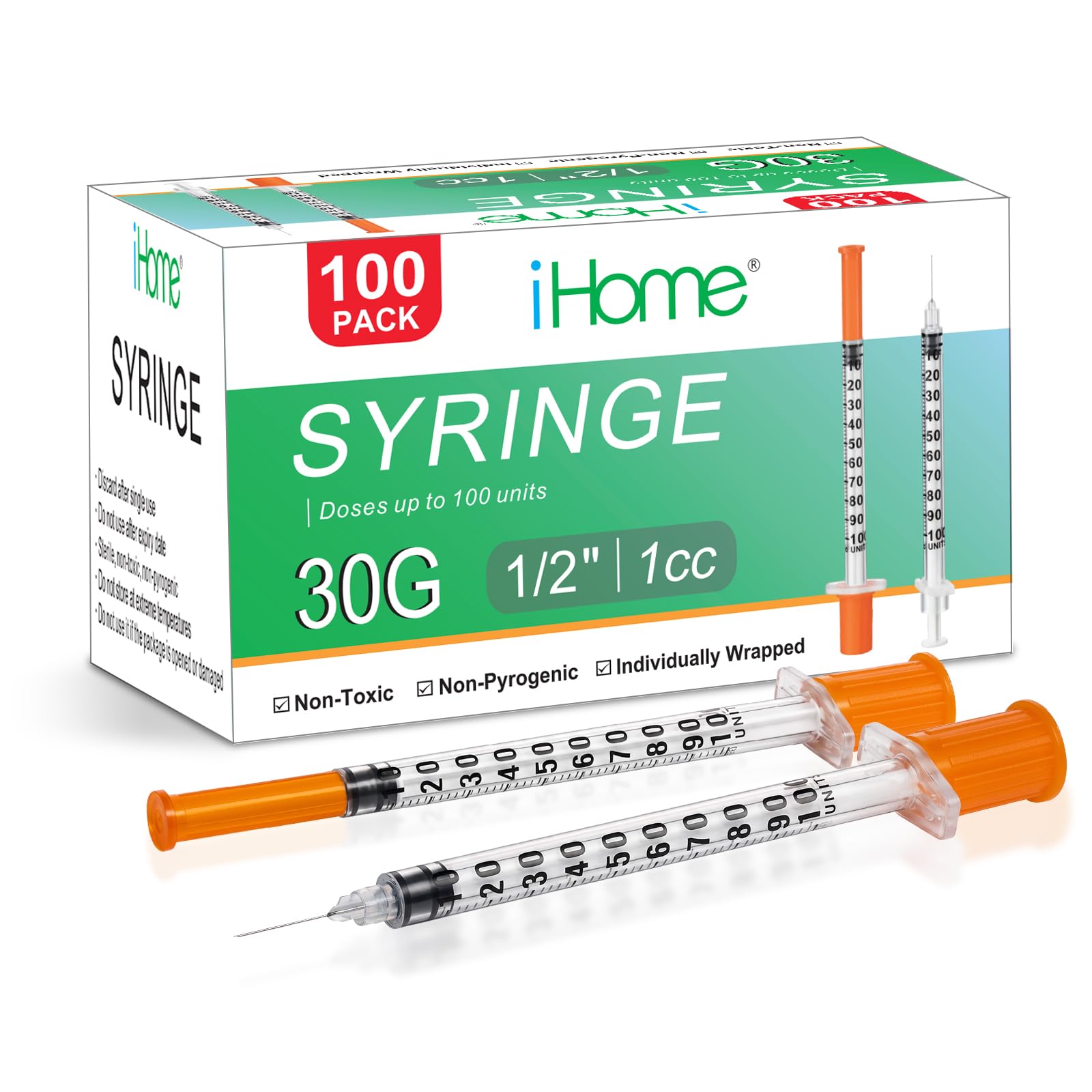 1ML 30G 1/2"(13mm) Individually Wrapped Disposable Syringes 100 Pack Lab Supplies Dispensing Scientific Supplies(1CC 30G 1/2"-100PACK) — Amazon image 2