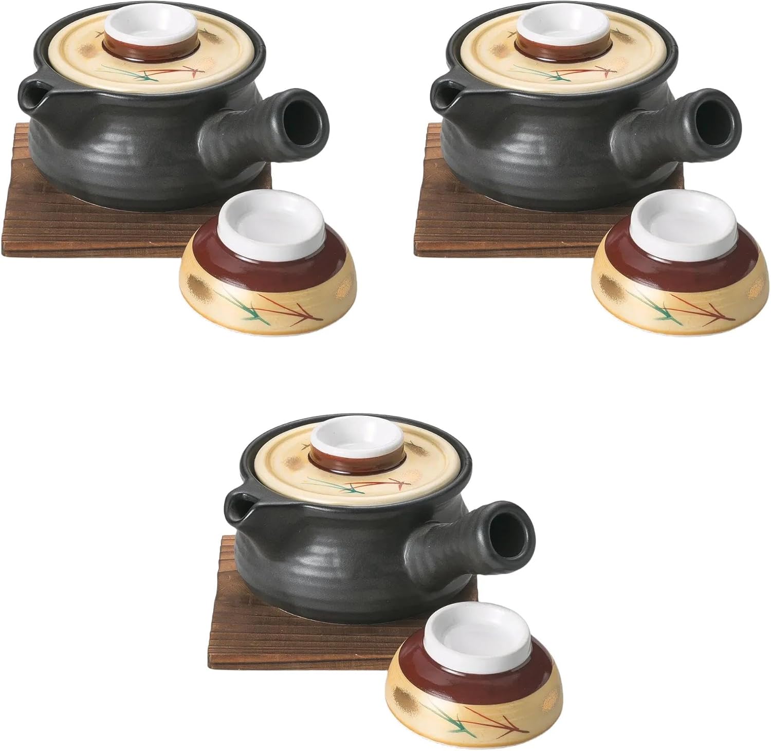 3個セット 黒マット銀彩武蔵野急須型土瓶むし [15×12×6.7cm240cc