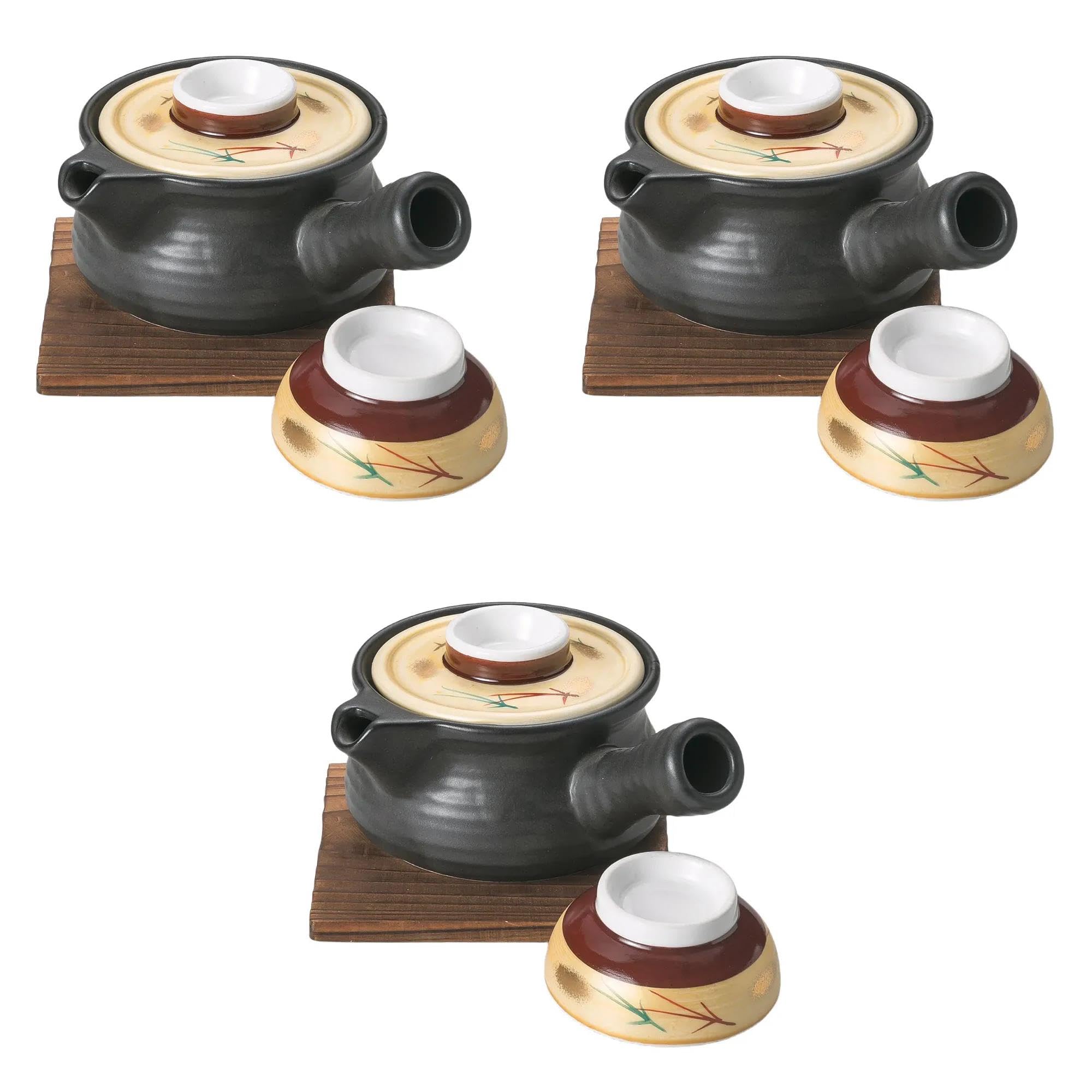 Set of 3 Black Matte Gold Saipine Teapot Shaped Dobins [6.9 x 4.7 x 2.6 inches (15 x 12 x 6.7 cm) (240cc)] | Setomonohonpo