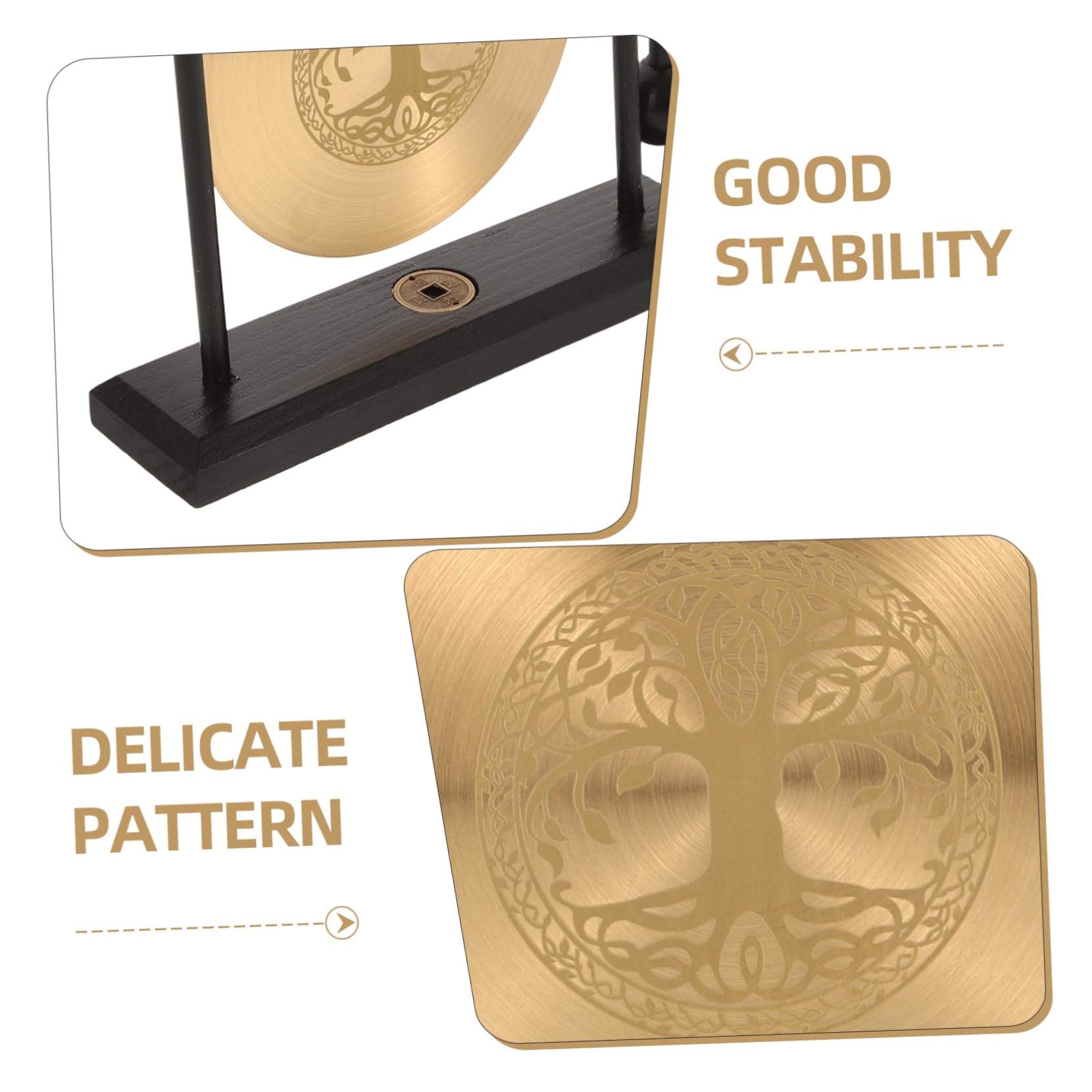 Gong de Cobre y Madera de Escritorio Decorativo con Soporte Estable y Diseño Creativo de Árbol Vida para Decoración Interior de Escritorio