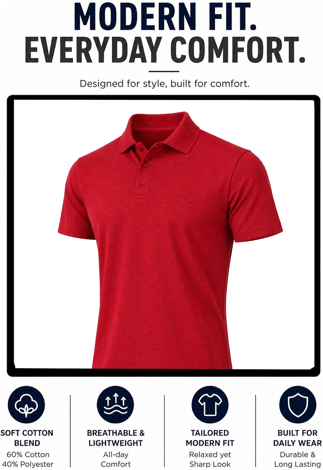 Galaxy by Harvic 5-Pack Men’s Short Sleeve Pique Polo Shirt Modern-Fit with Ribbed Collar and Breathable Cotton-Blend Fabric image 5