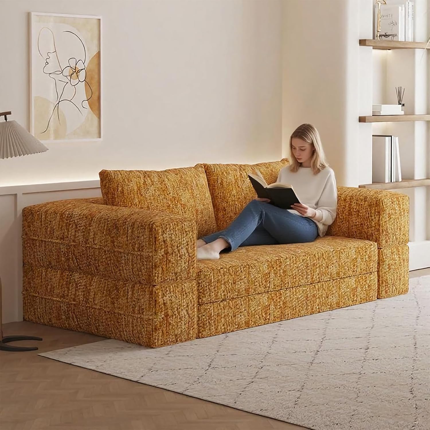 Divano a Compressione, Divano 2 Posti Sottovuoto Componibile, Senza Montaggio, Tampone in Spugna ad Alta resilienza, per Camera da Letto/Soggiorno/caffè,Blu,200cm