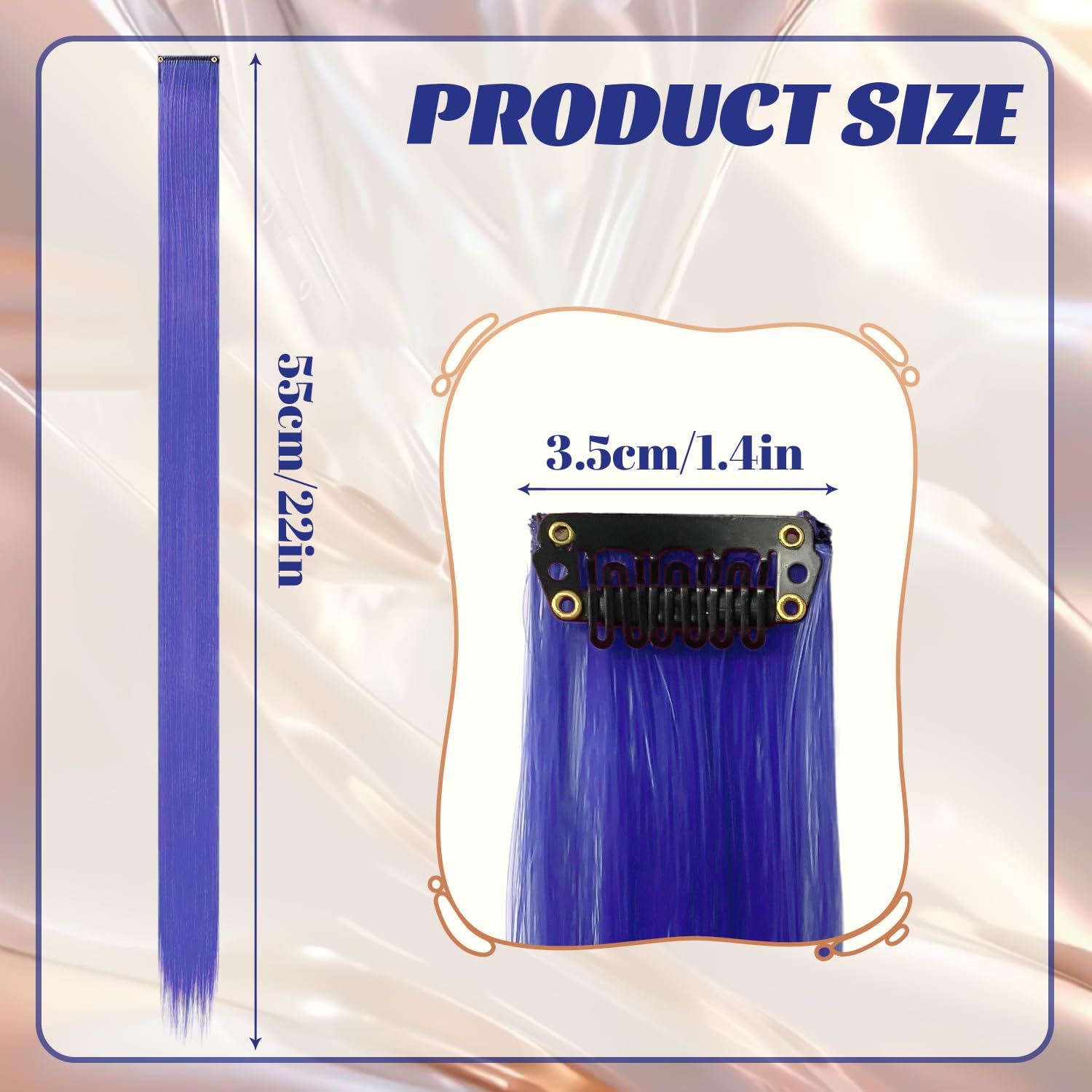 10 Pcs Blue Hair Extensions, Dark Blue, 55,9 cm - Image 2