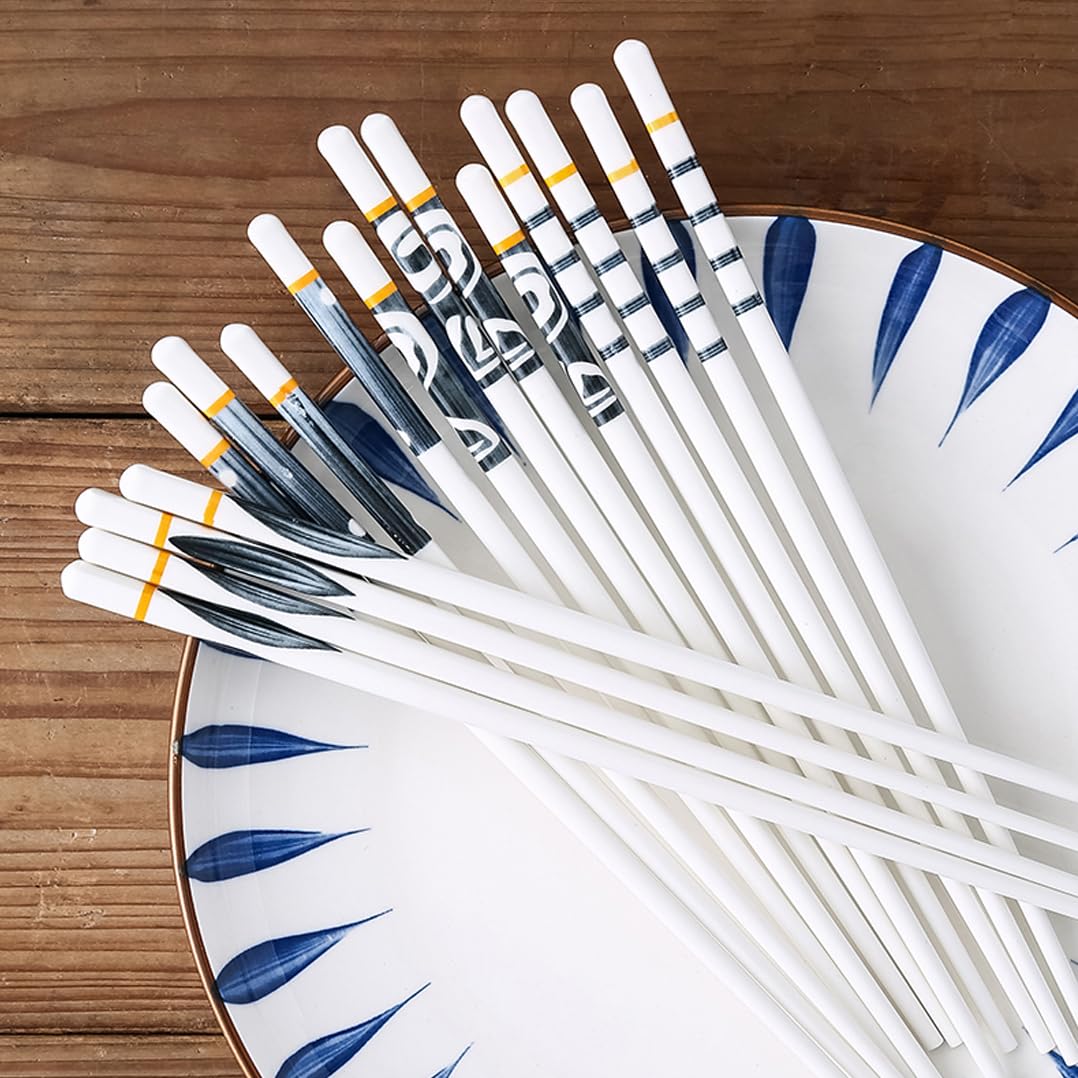 Coffret Cadeau de Baguettes en Porcelaine Japonaise, 10 Paires de Baguettes réutilisables lavables au Lave-Vaisselle avec étui, Baguettes antidérapantes en céramique osseuse de Haute qualité W
