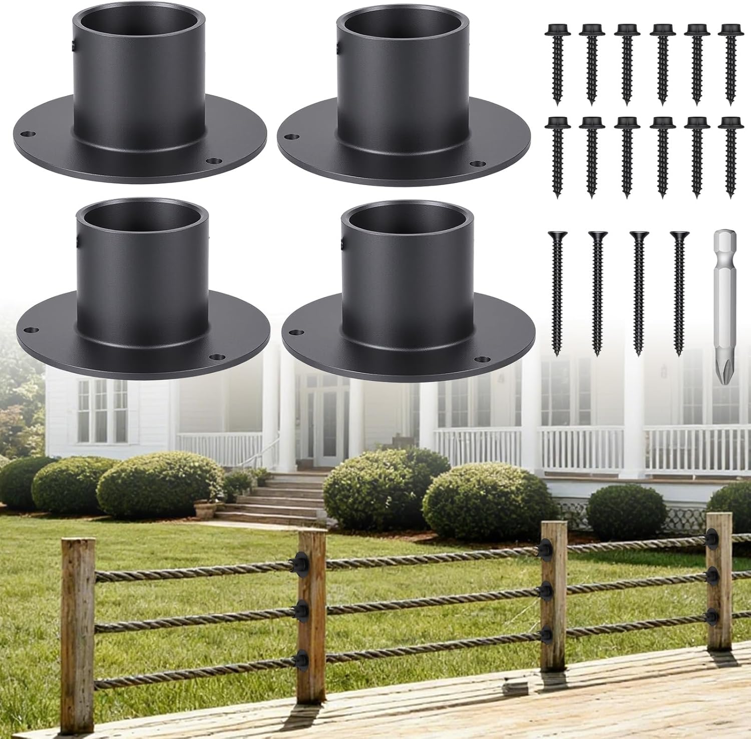 2Inch Rope Fence Bracket 4Pack, Ring Rope Supports Holders, Suitable for Indoor Outdoor Stair, Fence and Deck Railing Kit