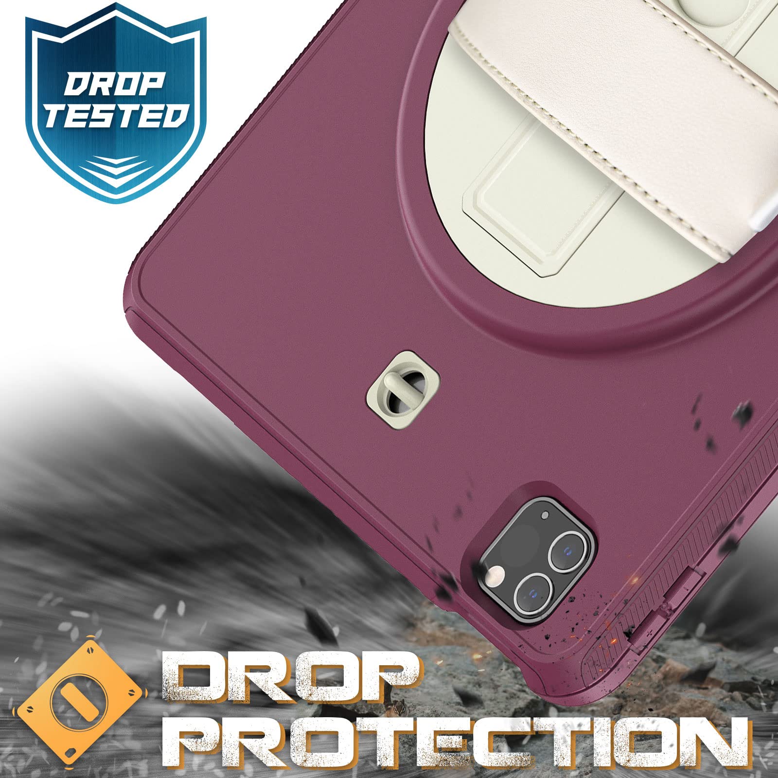 Custodia per iPad PRO 11 Pollici 3a/2a/1a Generazione (2021/2020/ 2018),Rugged Custodia Robusta Ibrida Antiurto Cover Rigida con 360°Supporto Rotante/Cinghie a Mano e Tracolla-Portapenne