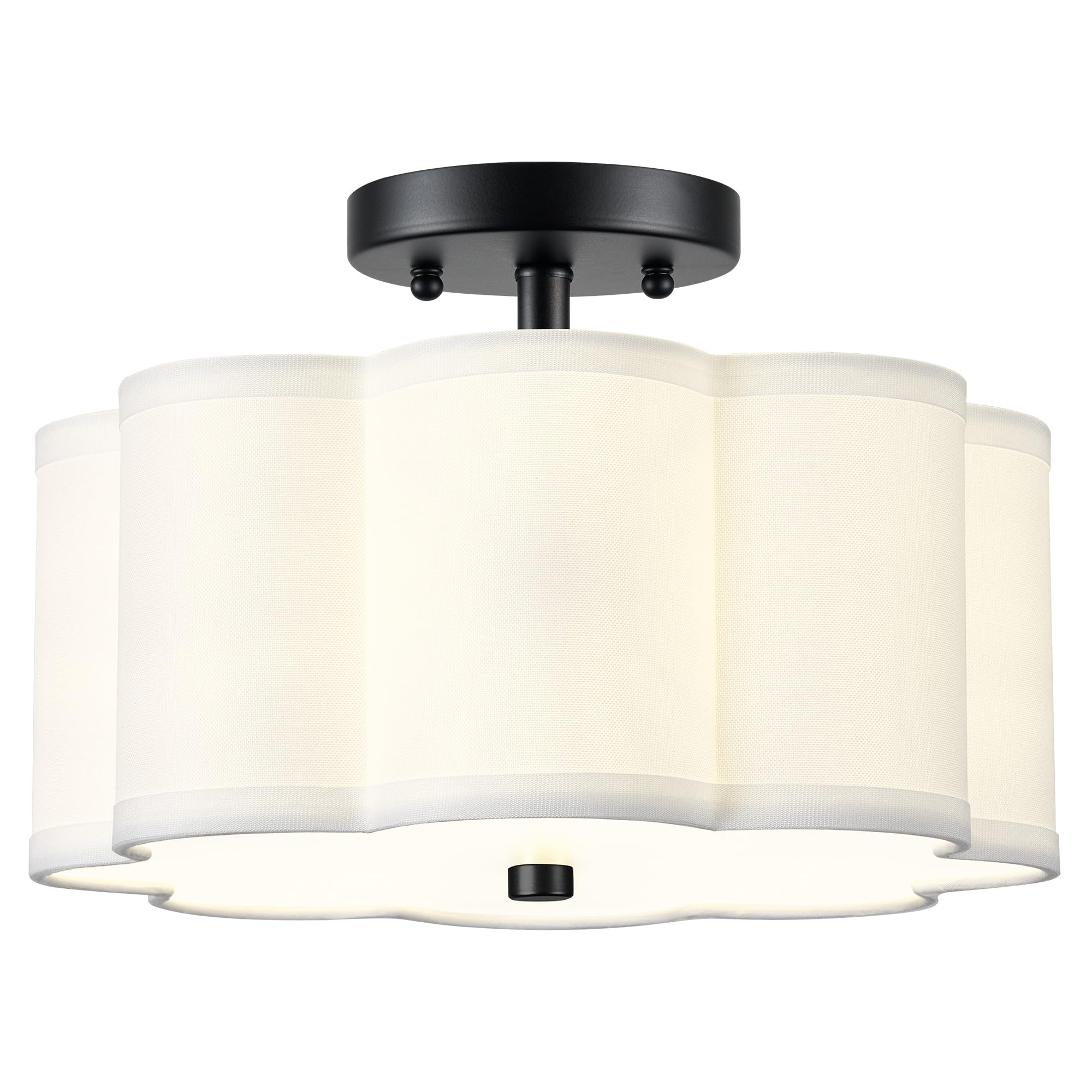 12.5" Semi Flush Mount Ceiling Lights, Flower Fabric Drum Shade