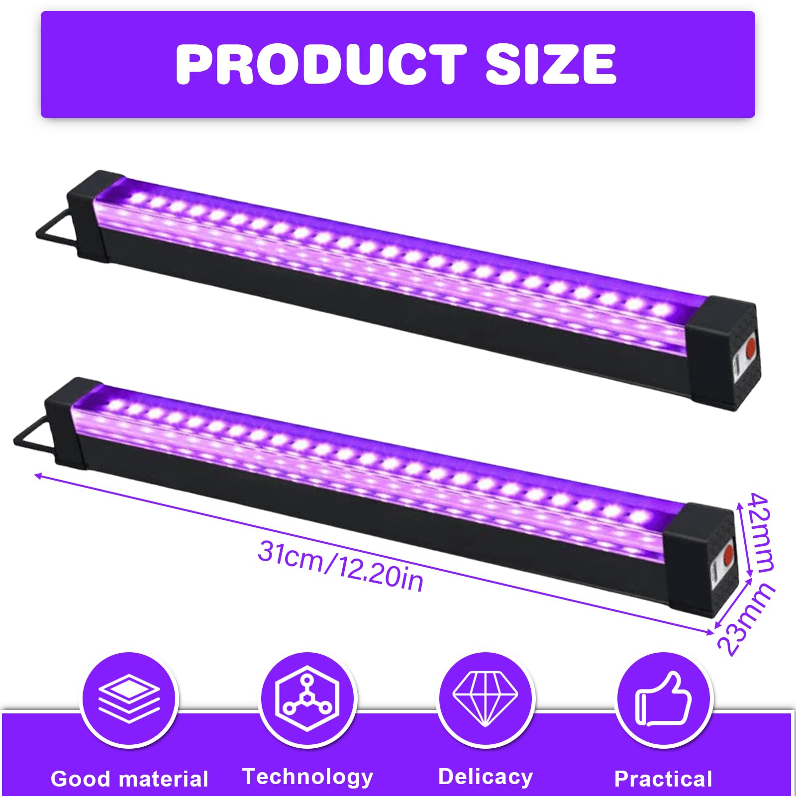PORFOYO 2 piezas LED luz negra, barras de luz negra portátil UV tubo luz lámpara púrpura LED UV tubo para noche, pintura flúo, cartel fluorescente, Halloween, Navidad