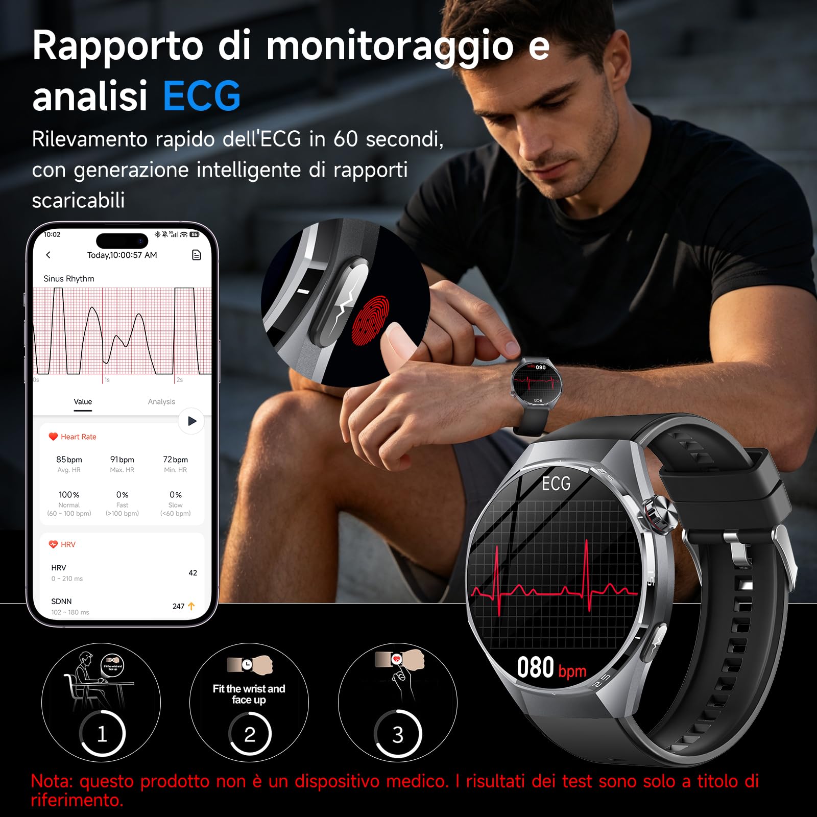 Smartwatch Uomo Con ECG/Pressione Sanguigna/AI Salute/Micro-Check-Up,Nero