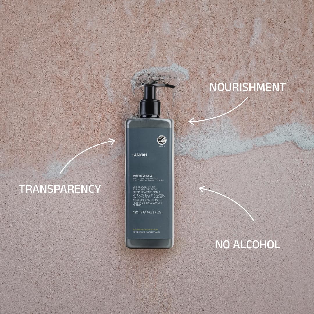 Anyah - Handlotion & Körperlotion – 2x480ml - Nachfüllbare - Feuchtigkeitscreme - Dermatologisch Getestet - Mit Bio-Samenöl & Rosmarin Extrakt - Made in Italy