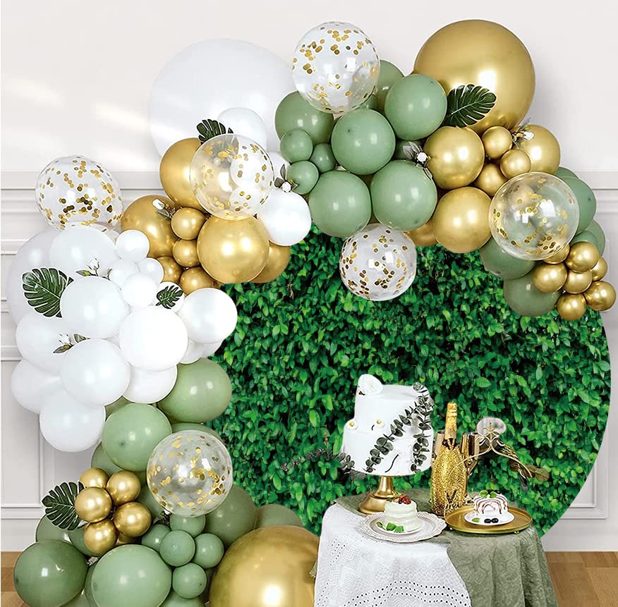 Leowefowa Green Leaves Round Backdrop Cover 6.5ft Grass Backdrop Greenery Circle Backdrop Stand Cover Safari Baby Shower Gender Reveal Bridal Shower Wedding Anniversary Party Supplies Photo Booth