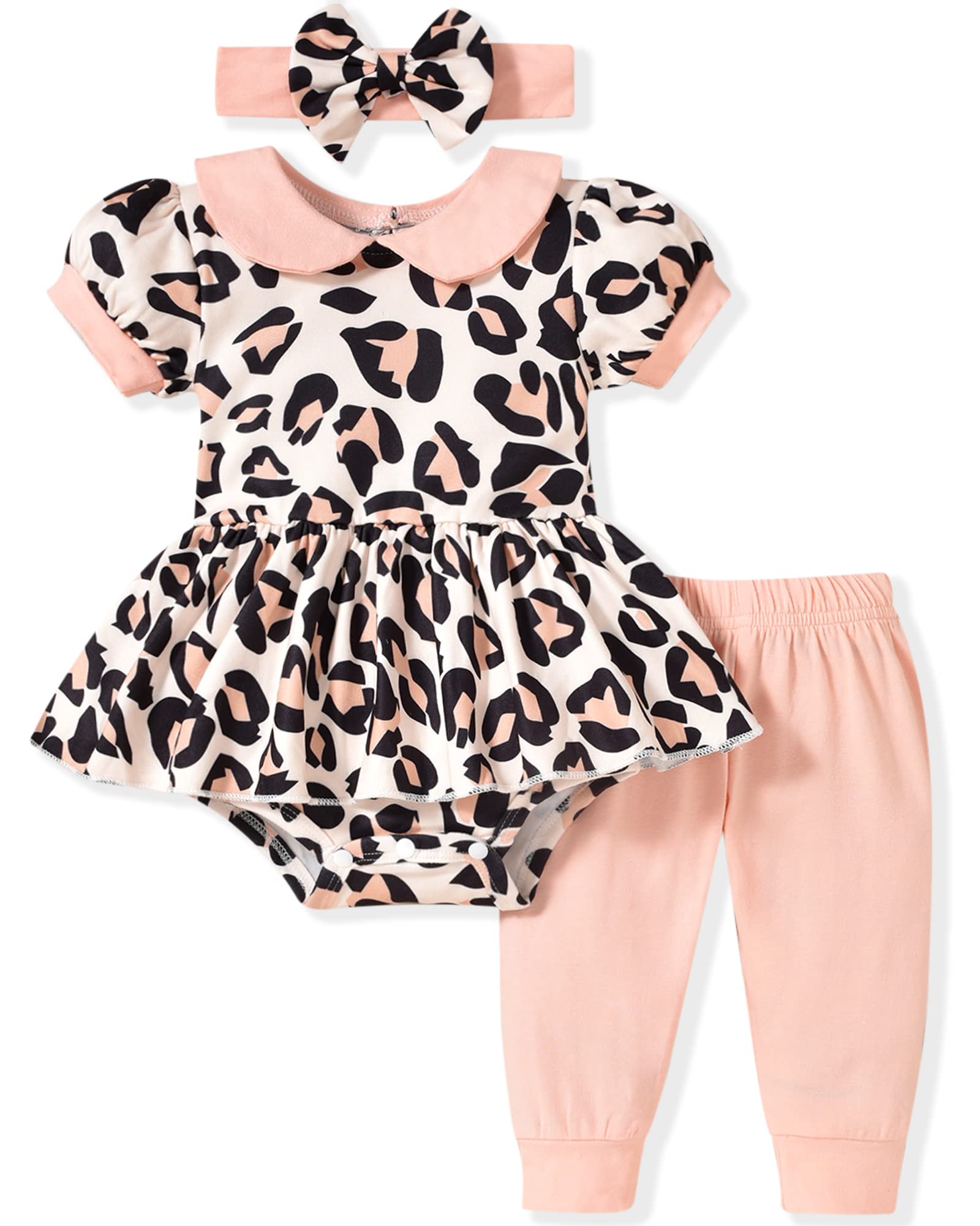 fioukiay Pink 3-6 Months Baby Girls Clothes Infant Girls Leopard Outfits Pants Clothing Set Spring Summer Outfits