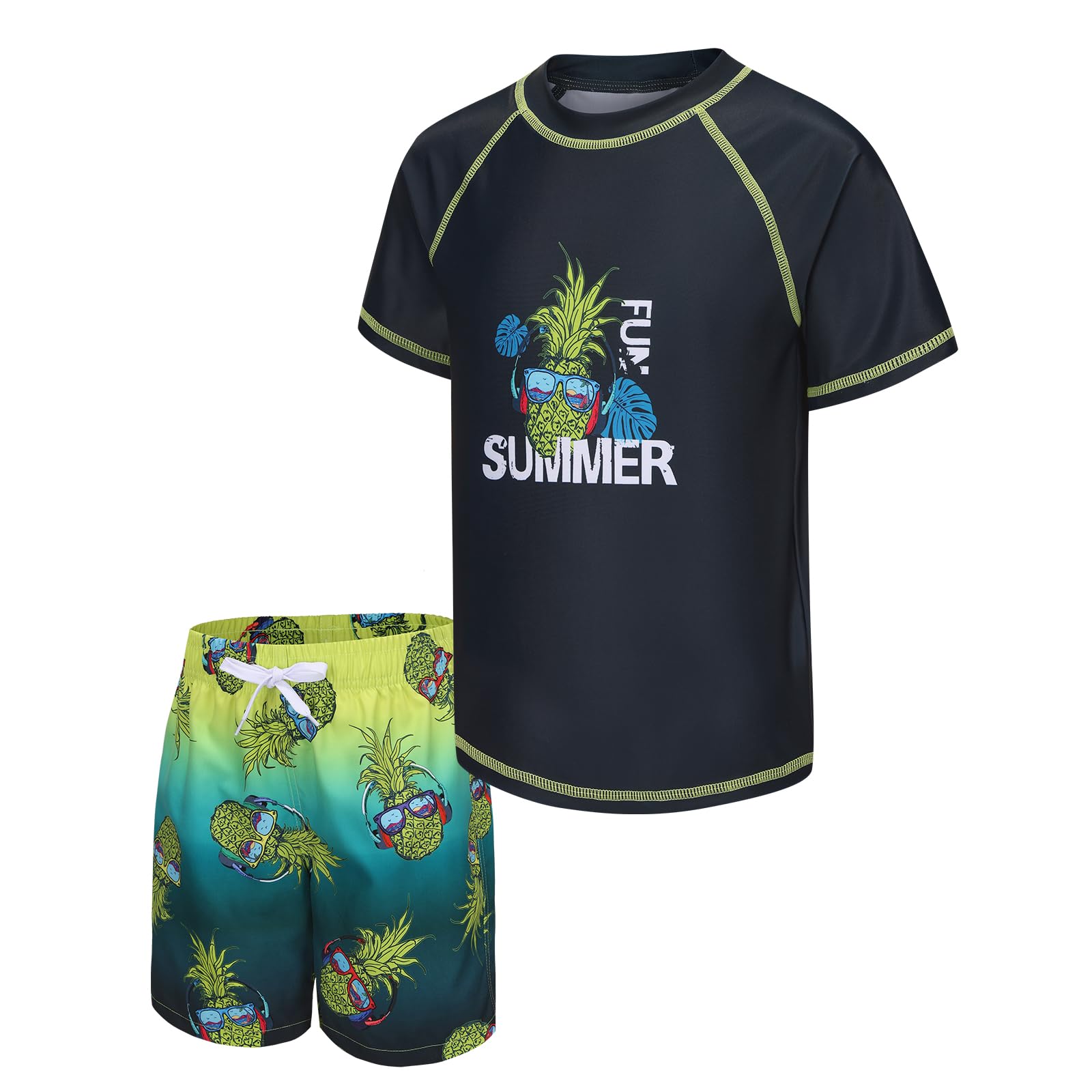 Boys Rash Guard Set for Kids Boys 2 Piece Short Sleeve Swim Shirts with Trunks Quick Dry Bathing Suits Swim Set