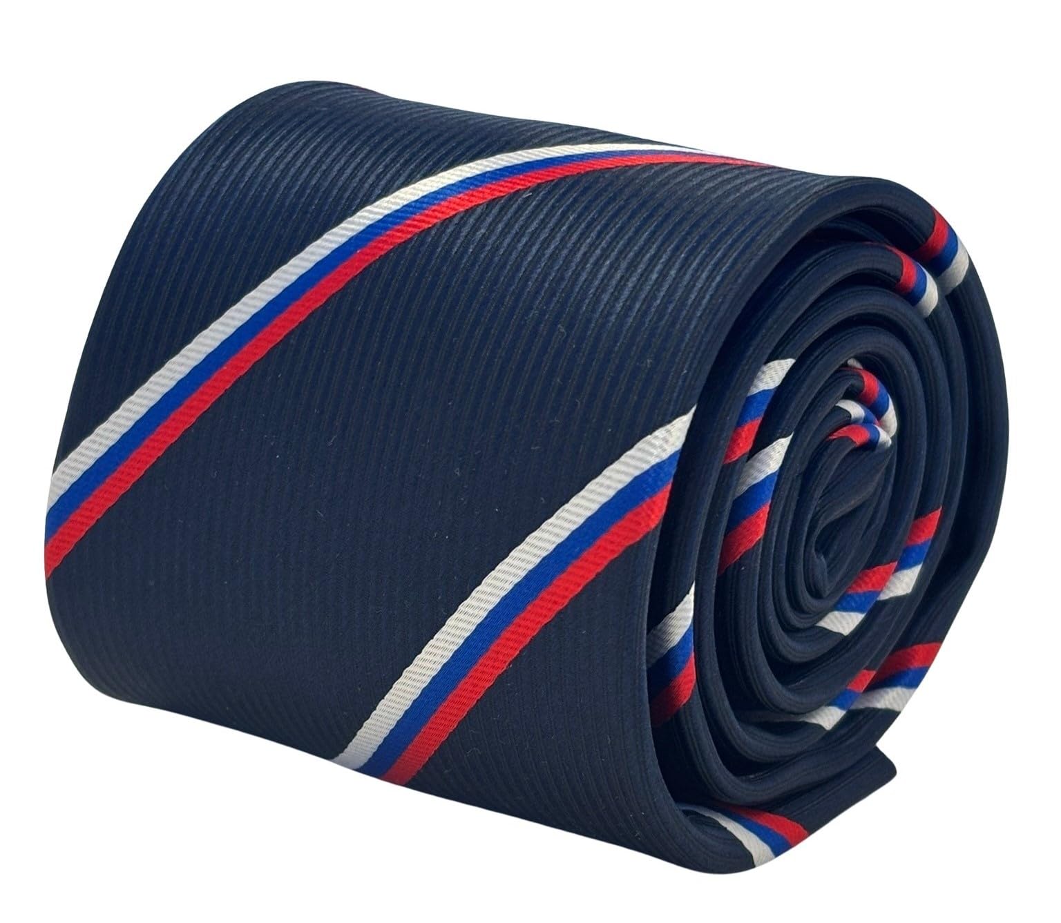 Designer navy dark blue men's tie white red & blue stripes Russia flag