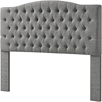 Vista 102 de 24KF Cabecera tapizada con terciopelo con diseño de botones capitoné, tamaño King/California King, cómoda, a la moda, acolchada, color gris