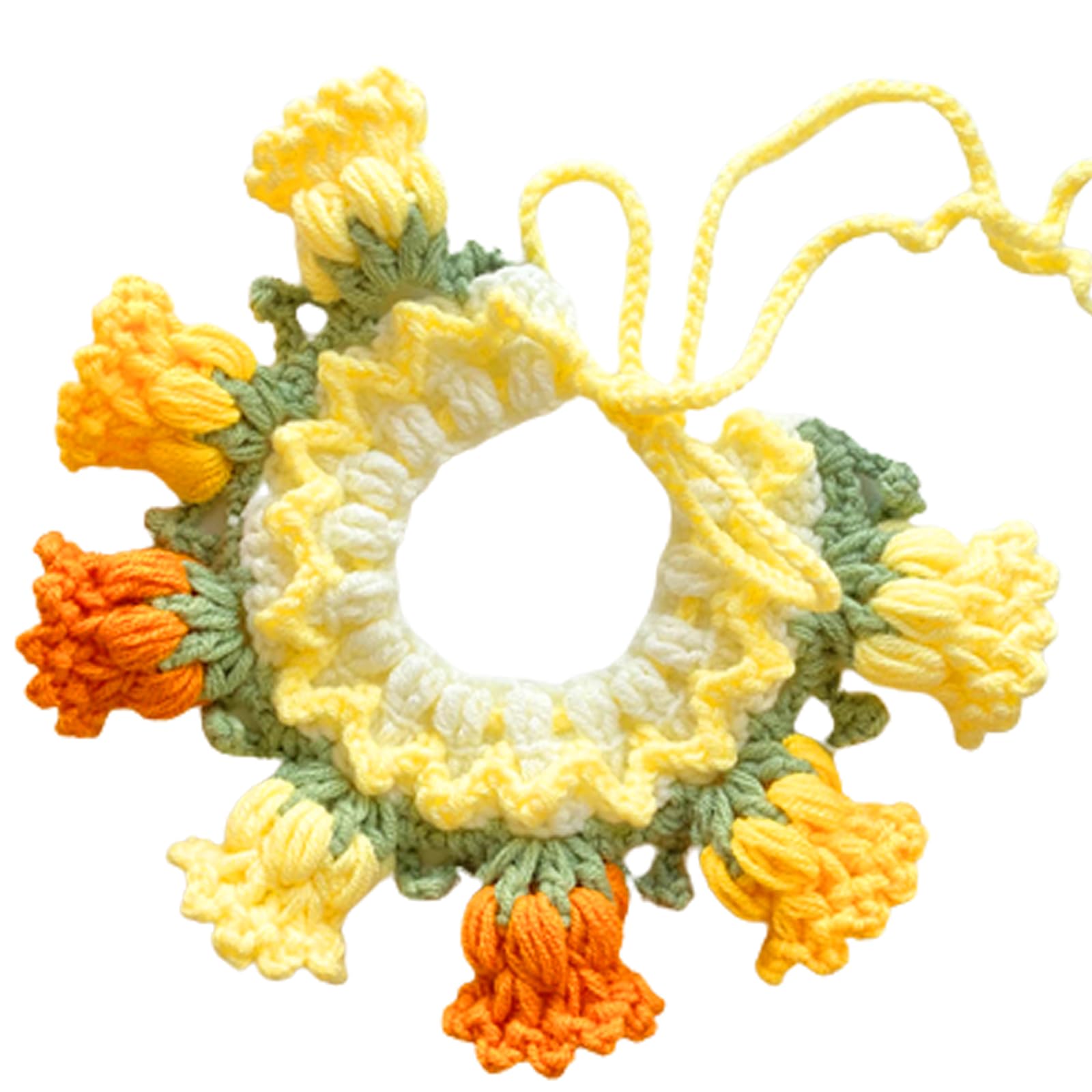 Cute Bell Flower Knitted Collar for Cats and Dogs,Adjustable, Christmas and Birthday Gifts,Photography Props (M, Yellow)