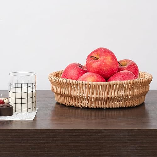 Miniatura 3 de Cesta de almacenamiento hecha a mano, cuenco redondo de mimbre, cesta tejida a mano, sauce natural, 1 paquete, tamaño grande